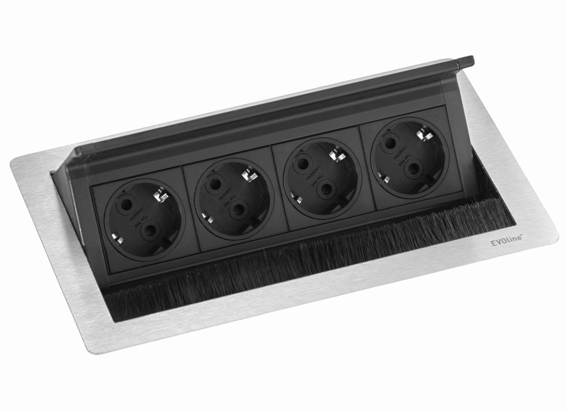 Evoline Einbausteckdose Büro Küche 4-fach Küchensteckdose EVOline FlipTop Einbau-Tischsteckdose