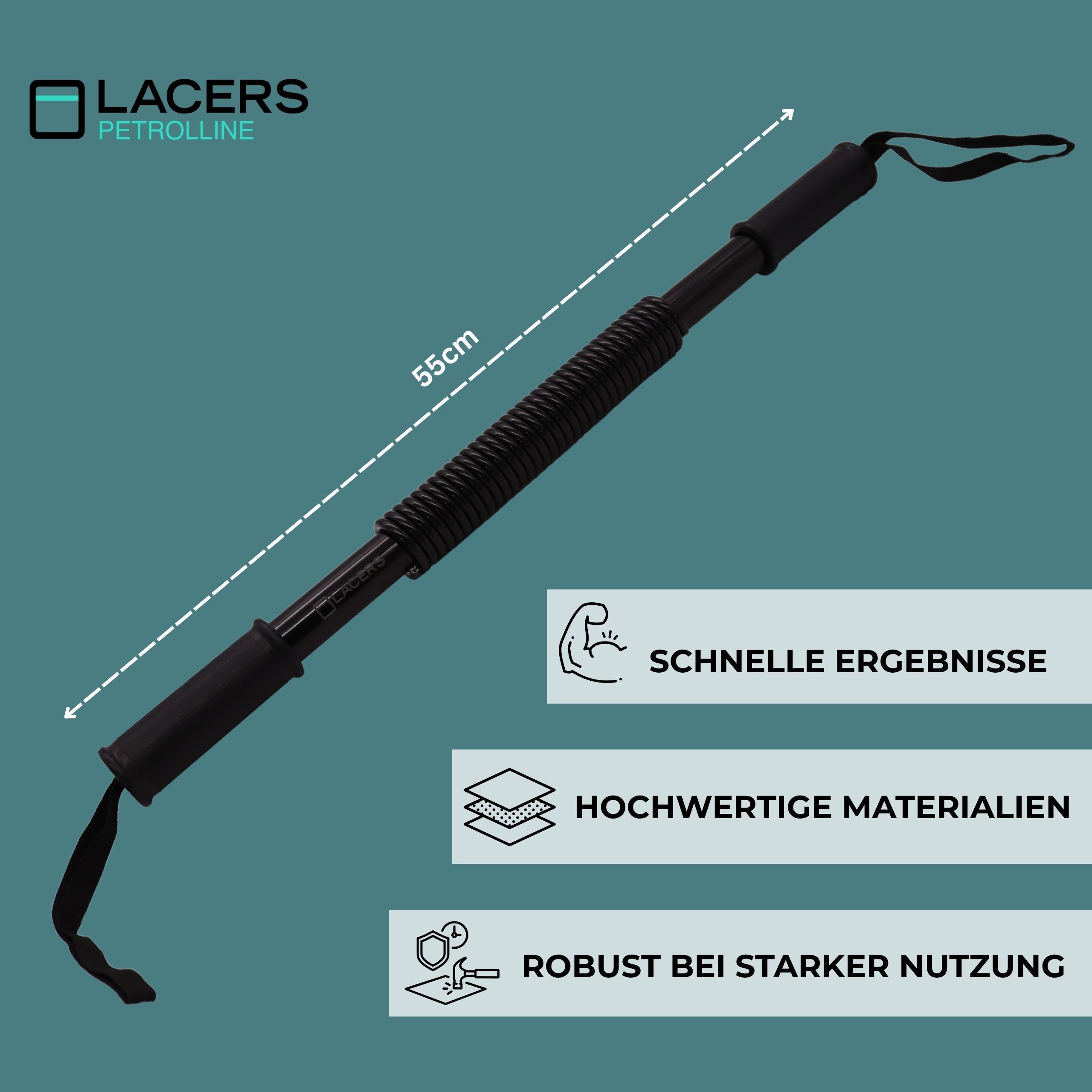 Lacers Trainingshilfe Lacers Petrolline Power Twister 30Kg schwarz – Biegehantel, verschiedene Kraftbewegung, Verbesserung der Oberkörpermuskulatur