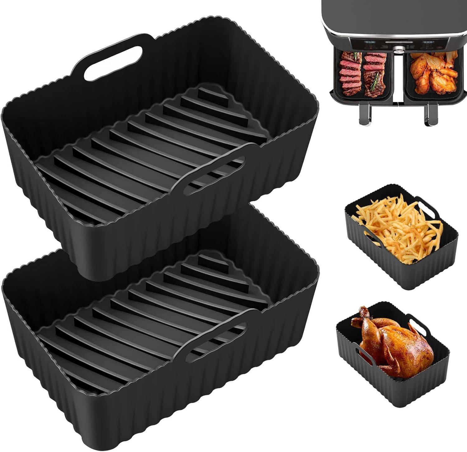 BlingBin Silikonform 2 Stück Heißluftfritteuse Backform für Ninja Foodi AF300/AF400, (2er Set 2-tlg), Wiederverwendbar Air Fryer Silicone Pot Zubehör, Einfache Reinigung