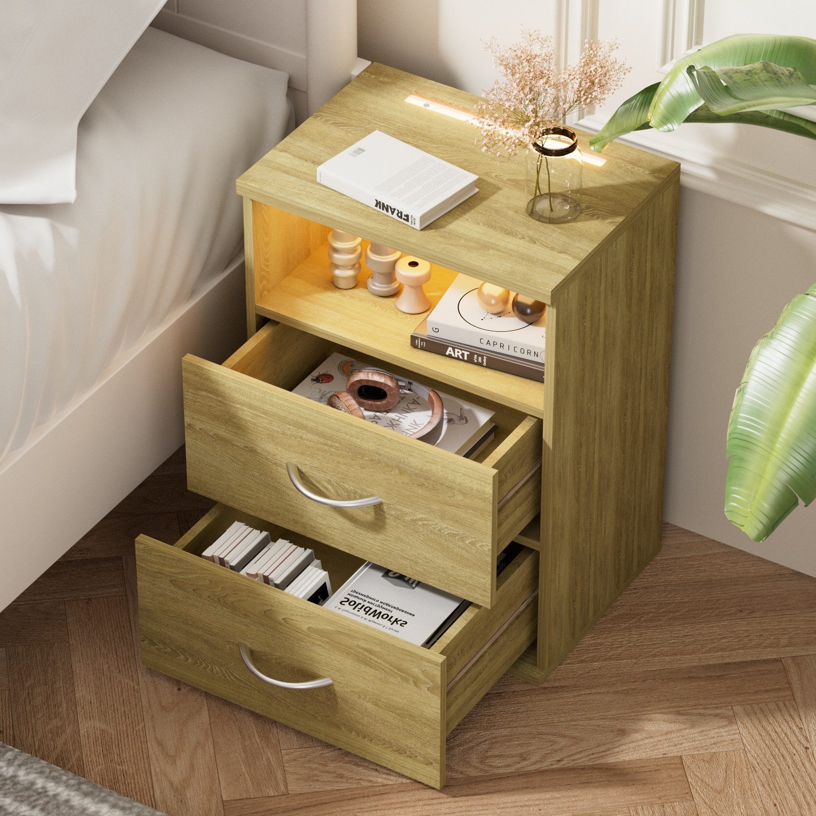 Casaria Nachttisch Jamie (1-St), mit Touch LED Beleuchtung 40x28x55cm Dimmb günstig online kaufen