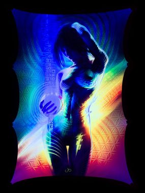 Wandteppich Schwarzlicht Segel Spandex Goa "Prismatic", 3,25x2,25m, PSYWORK, UV-aktiv, leuchtet unter Schwarzlicht