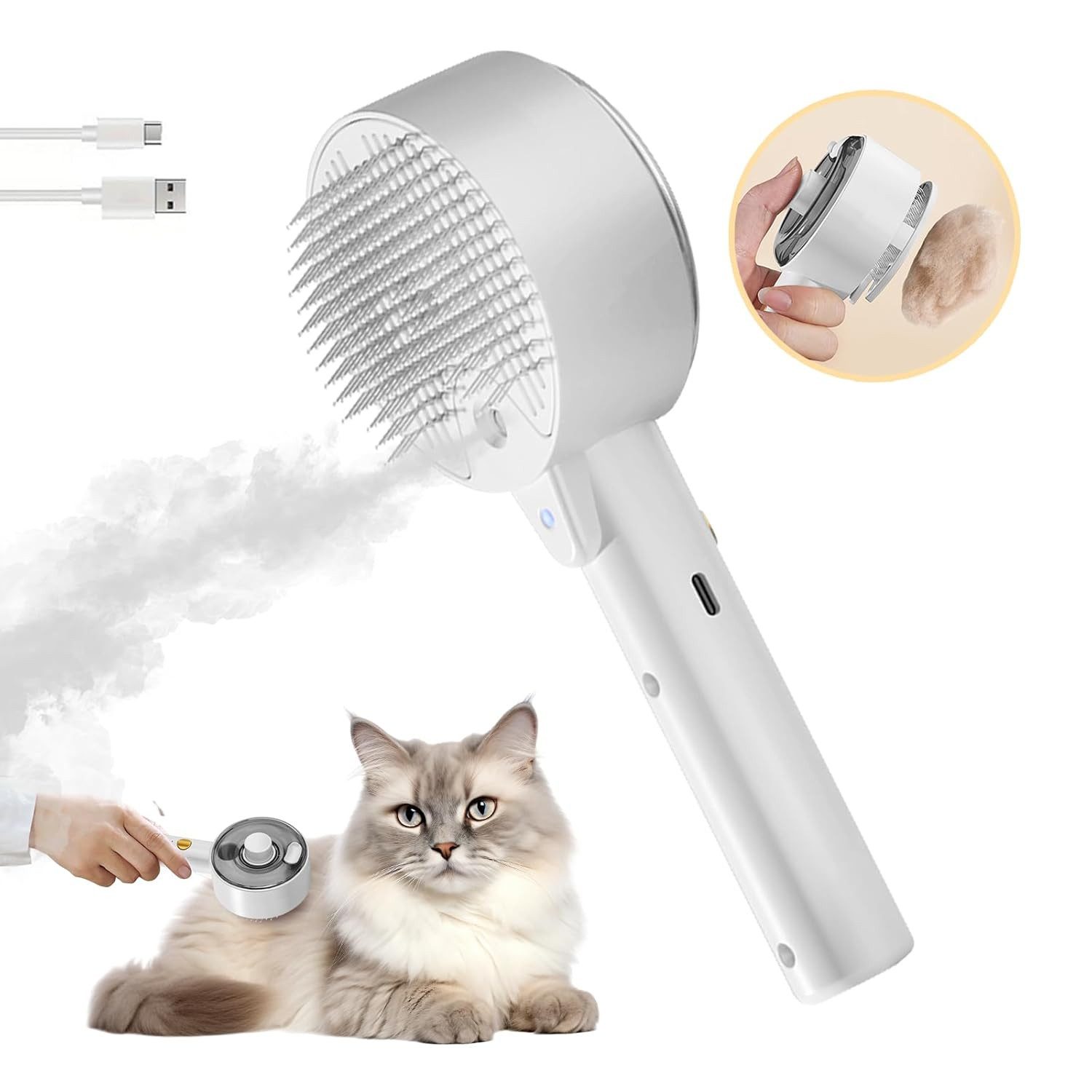 Fellbürste Katzenbürste mit Dampf, 4 in 1 Multifunktionale Katzen Bürste
