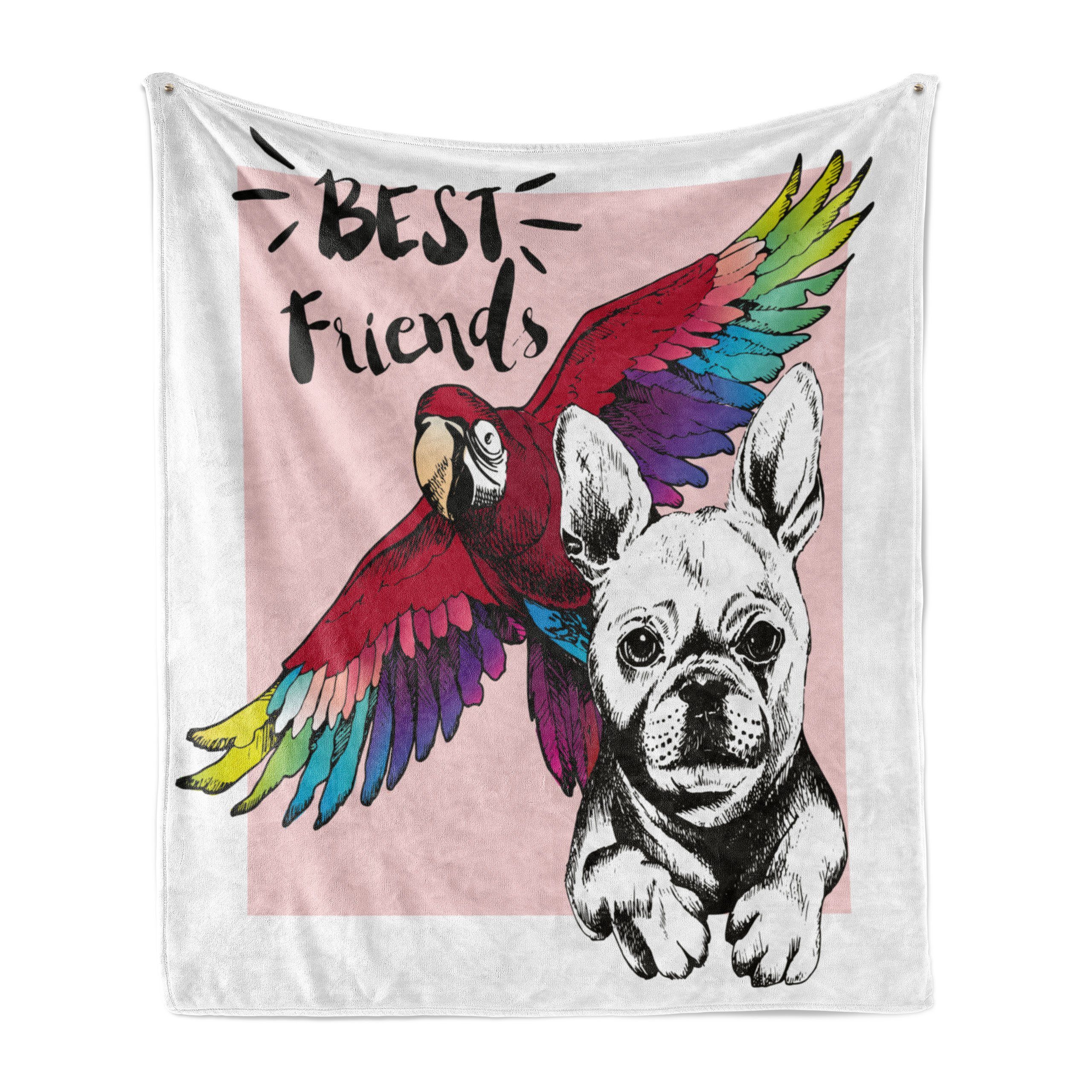 Wohndecke Gemütlicher Plüsch für den Innen- und Außenbereich, Abakuhaus, Modern Bulldog Parrot Freunde