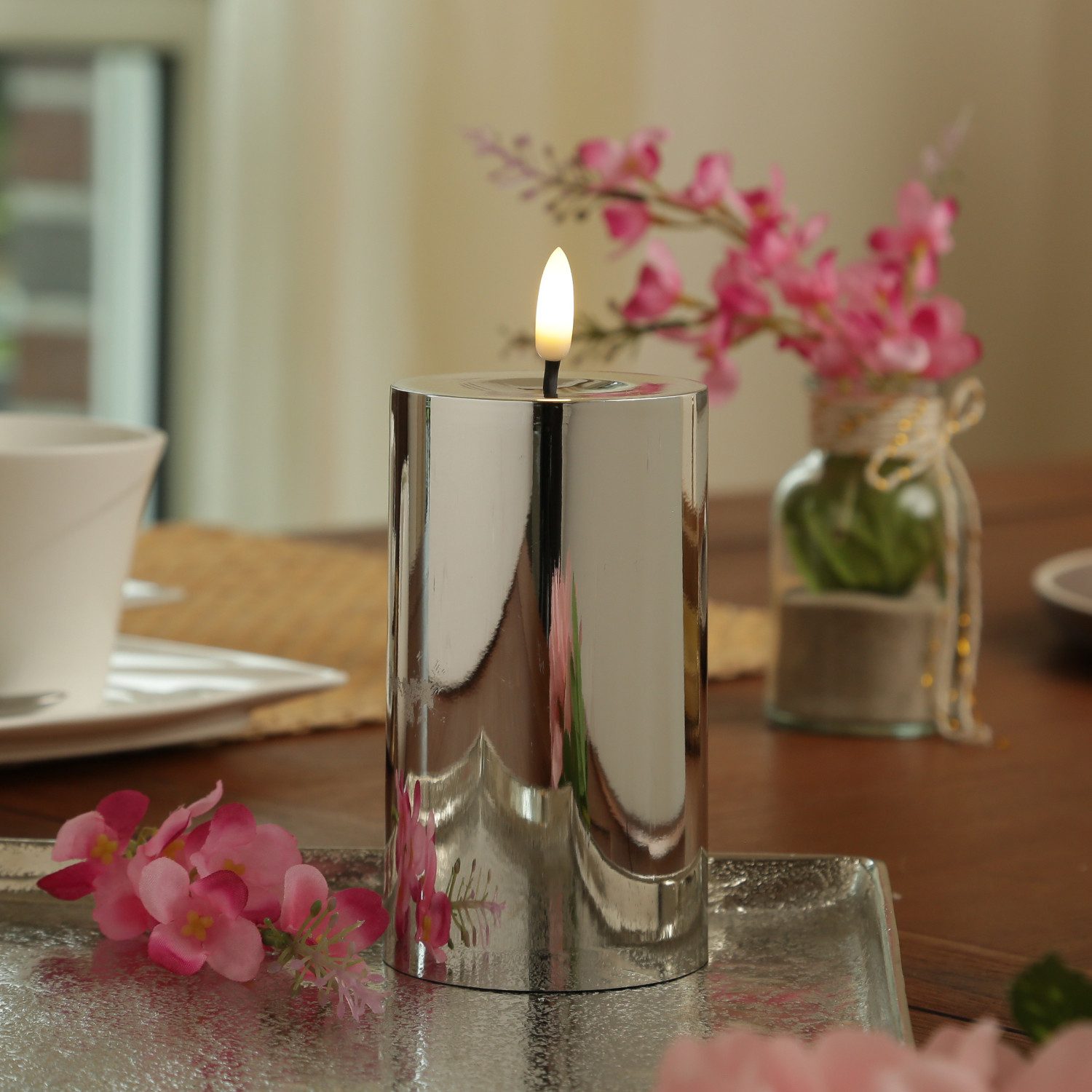 MARELIDA LED-Kerze silber glänzend festliche Kunststoff günstig online kaufen