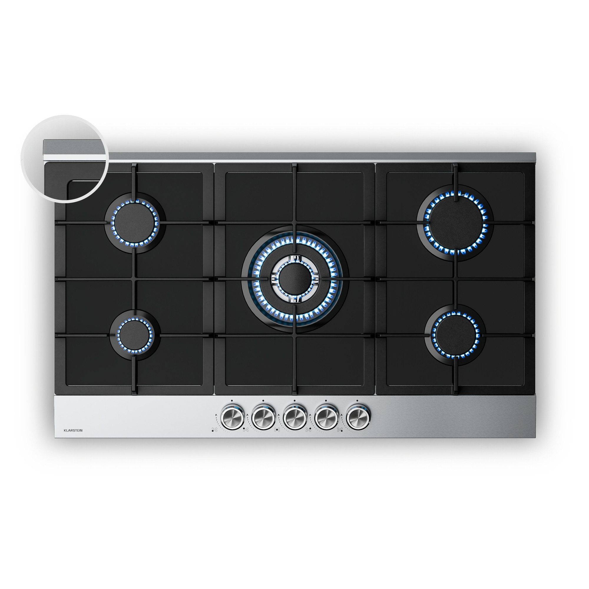 Klarstein Gas-Kochfeld Verosteel, Elektrische Kochfelder 5 Gas Brenner Aluminium 10,400 W