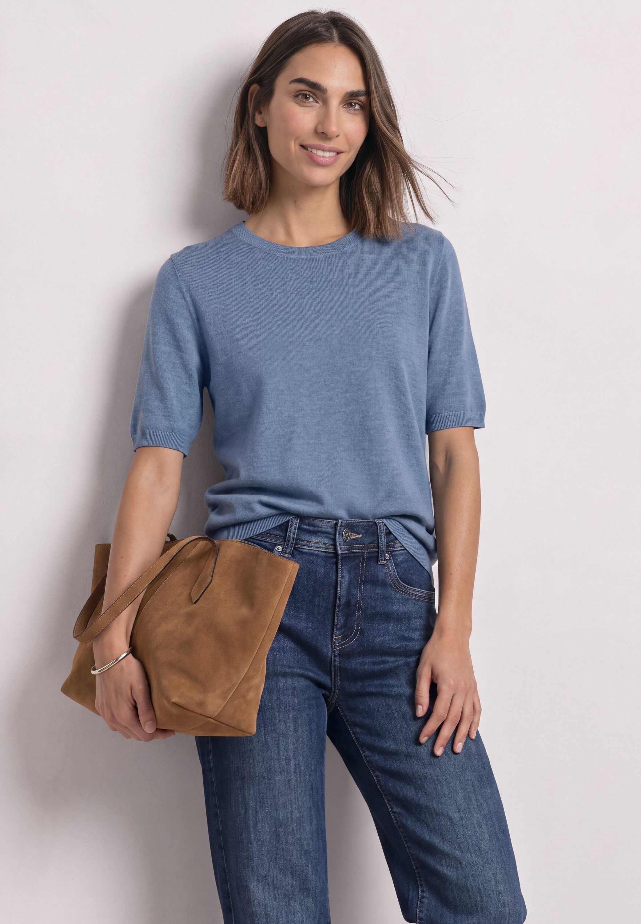 STREET ONE Strickpullover Kurzarm Pullover mit Rundhals
