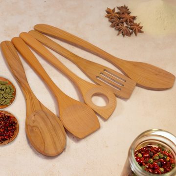 SOHFA Pfannenwender 5er Küchenutensilien-Set aus Kirschholz, Kirschholz nachhaltig lebensmittelecht schadstofffrei