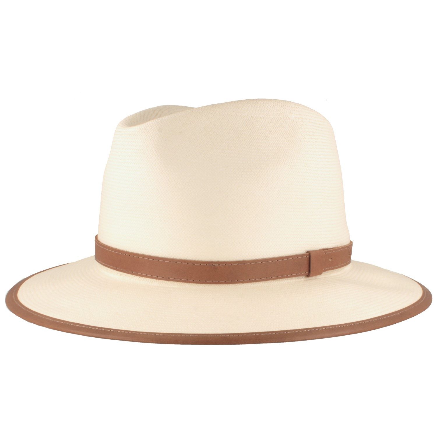 Breiter Strohhut Monte Cristi Panama Traveller mit Ledergarnitur und Einfass UPF 50+