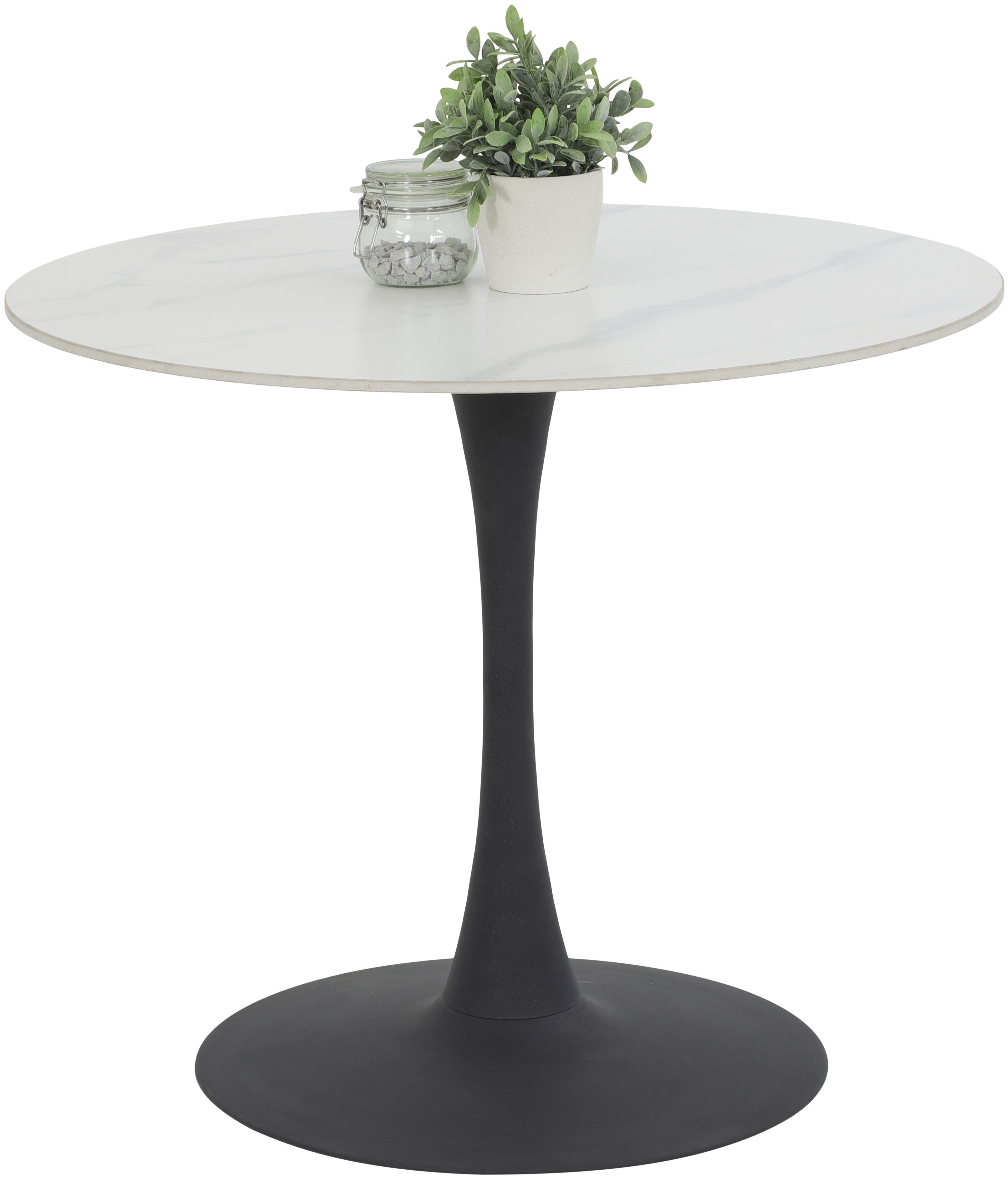 HELA Essgruppe MOSEL, (3-tlg), Tisch 90x75 cm, Platte rund, gesinterter Stein, Armlehnenstuhl