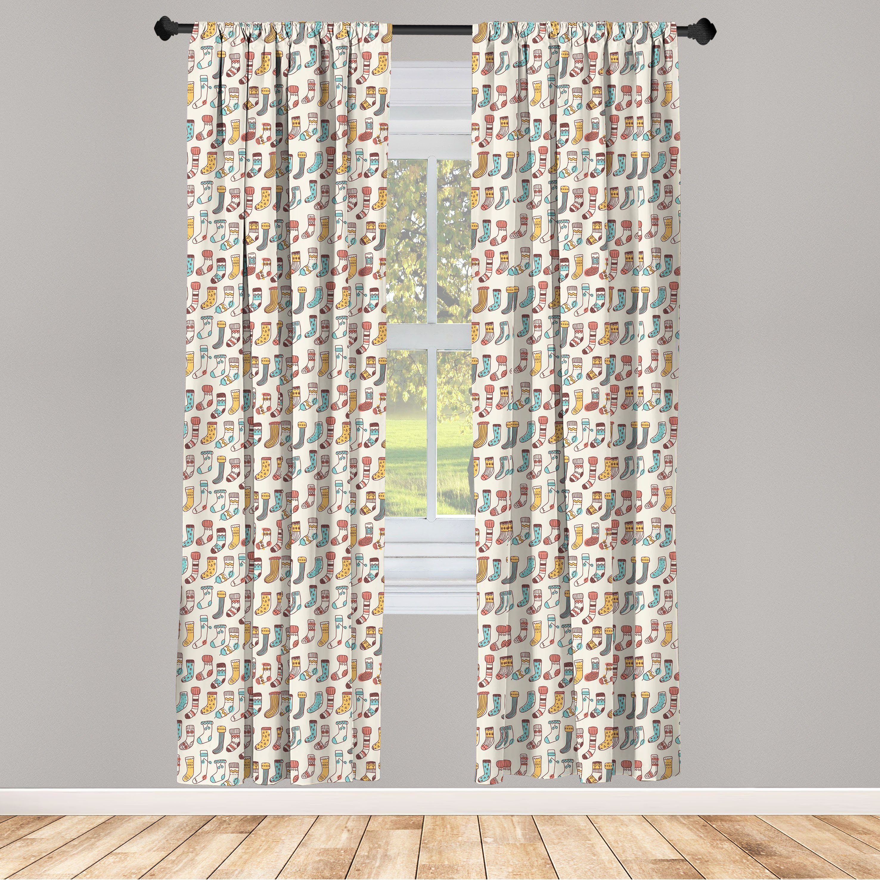 Gardine Vorhang für Wohnzimmer Schlafzimmer Dekor, Abakuhaus, Microfaser, skandinavisch Doodle Socken Pattern