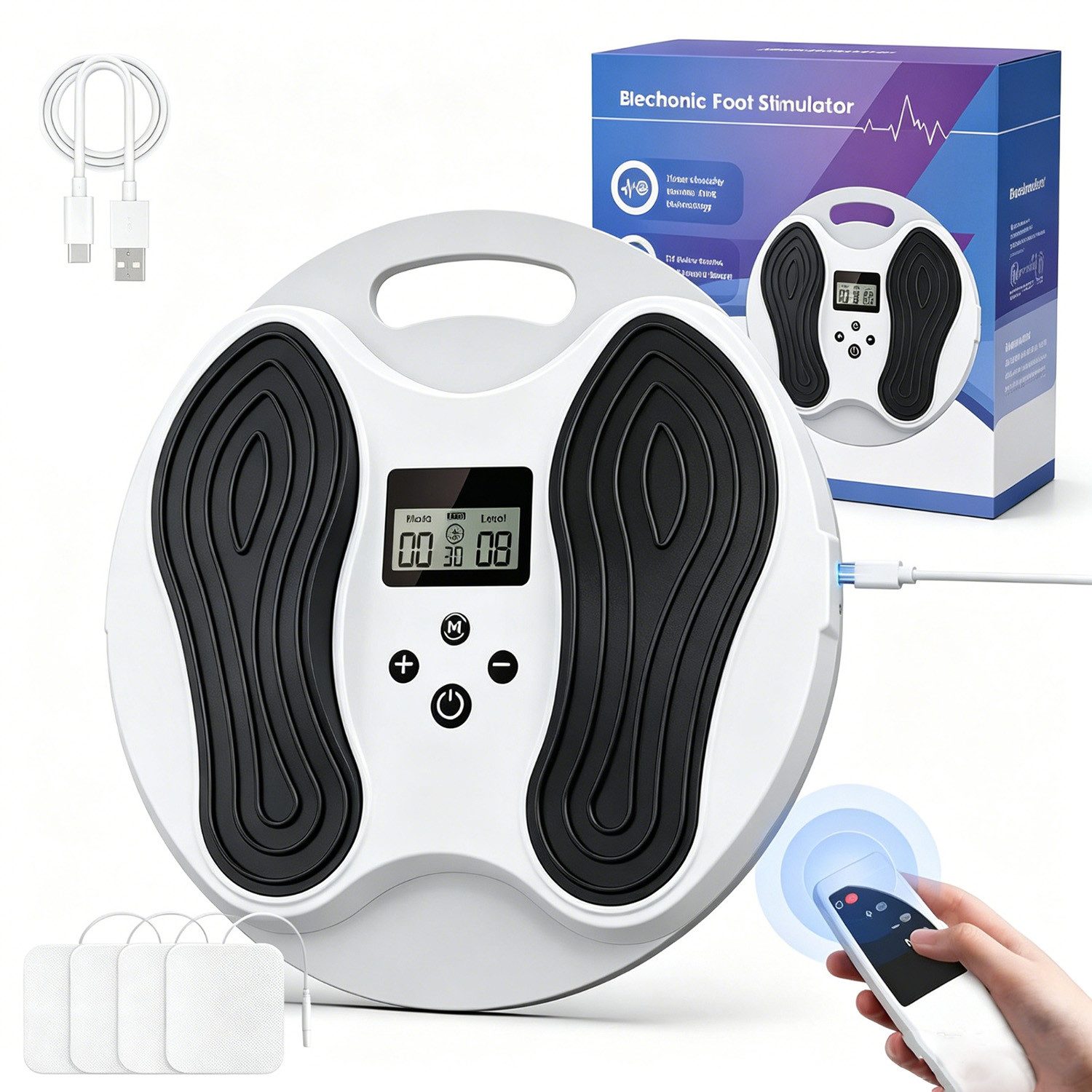 AKKEE EMS-Fußmassage-Gerät Medic Durchblutungsstimulator für Füße & Beine 500/1200mah, (Inkl. 4 TENS-Pads), für Entspannung, Muskelkräftigung und Schmerzbehandlung