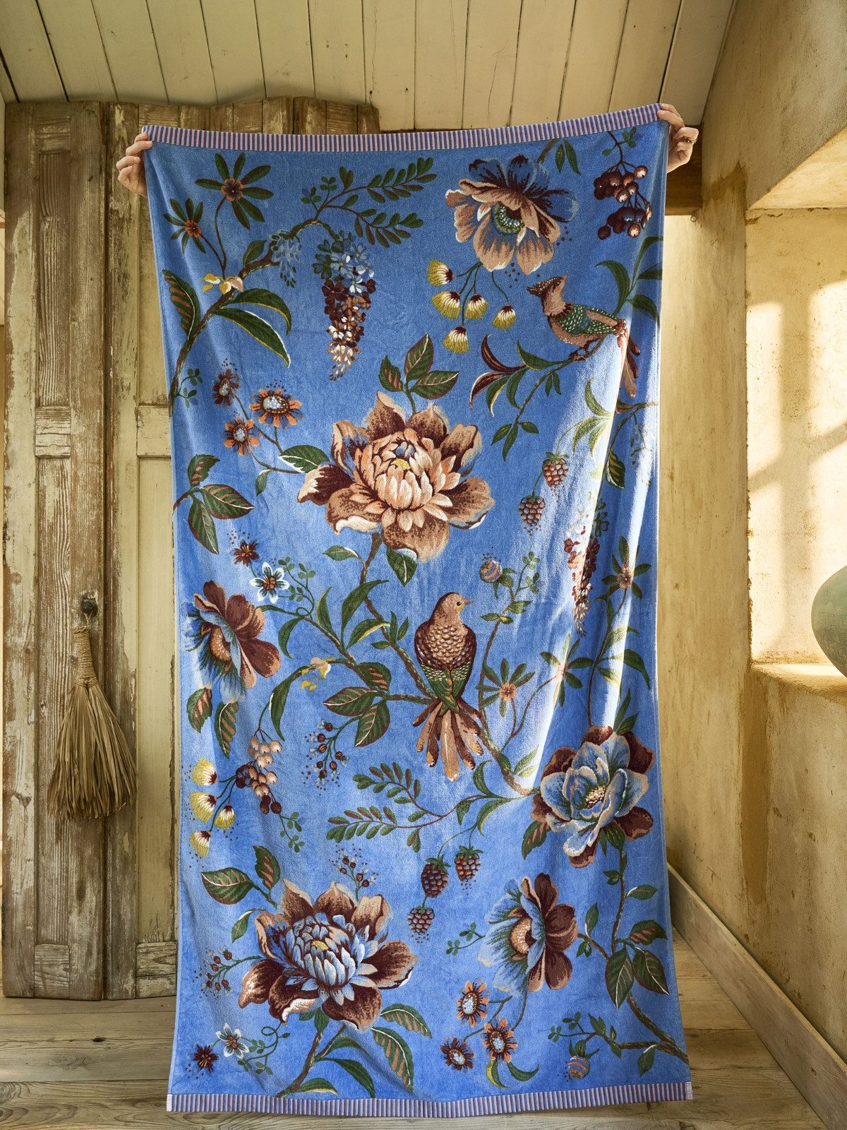 PiP Studio Strandtuch Secret Garden Strandtuch blau 100x180cm (1 Stück), 100% Baumwolle (336381)