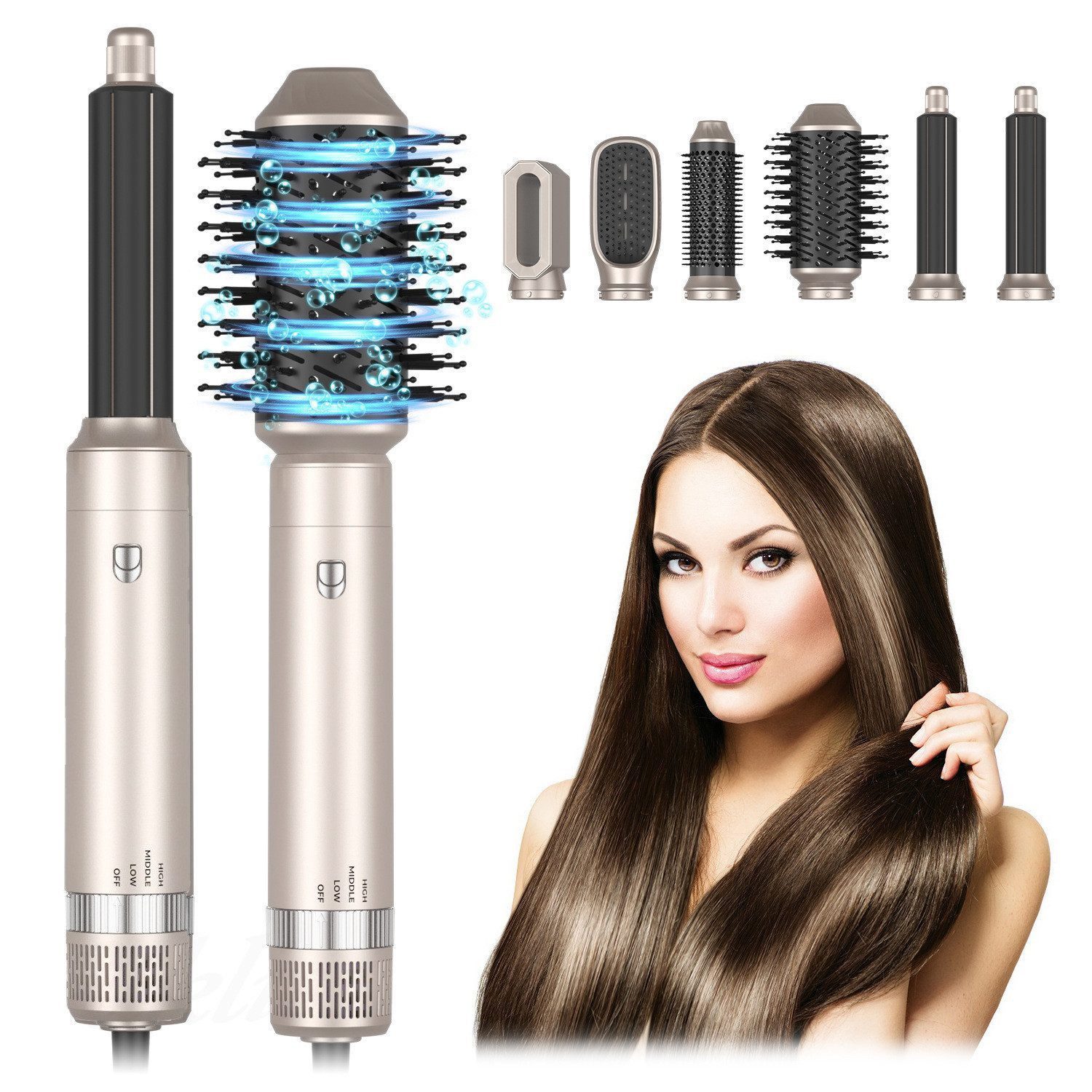 Forrlite Warmluftbürste 6 in 1 Warmluftbürste Hairstyler,Negativ Ionen Hairstyler mit föhn, Warmluftbürste Set, Curly Hot Air StylerHeißluftbürste