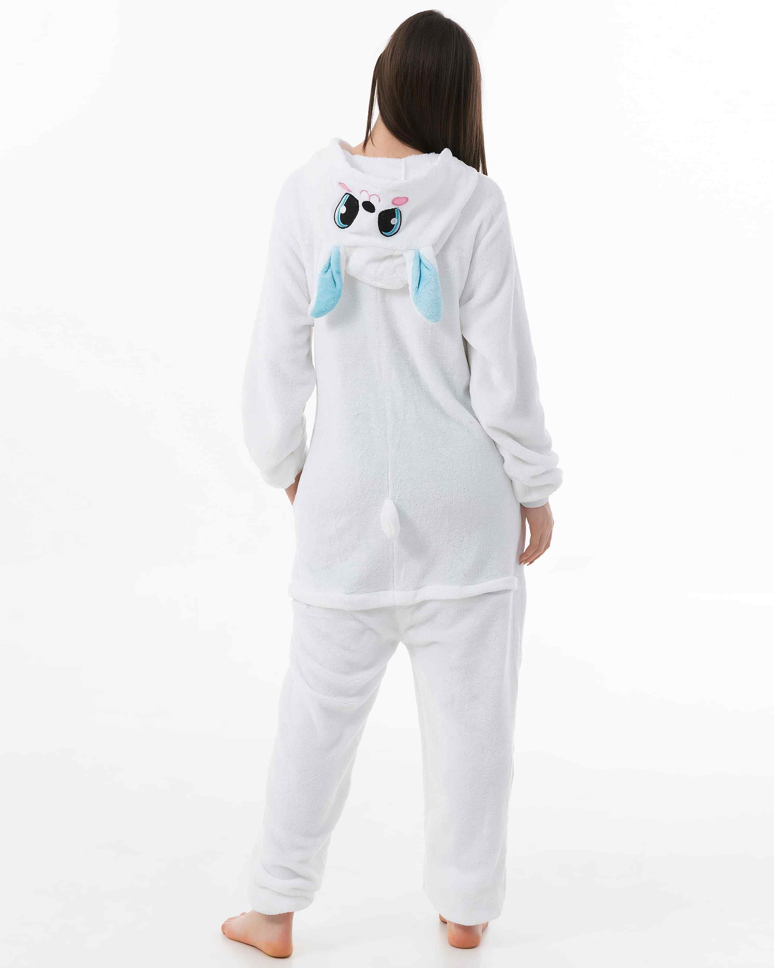 Katara Partyanzug Bauernhoftiere Jumpsuit Kostüm für Erwachsene S-XL, Karneval - Kostüm, Kigurumi - Hase blau-weiß XL (175-185cm)