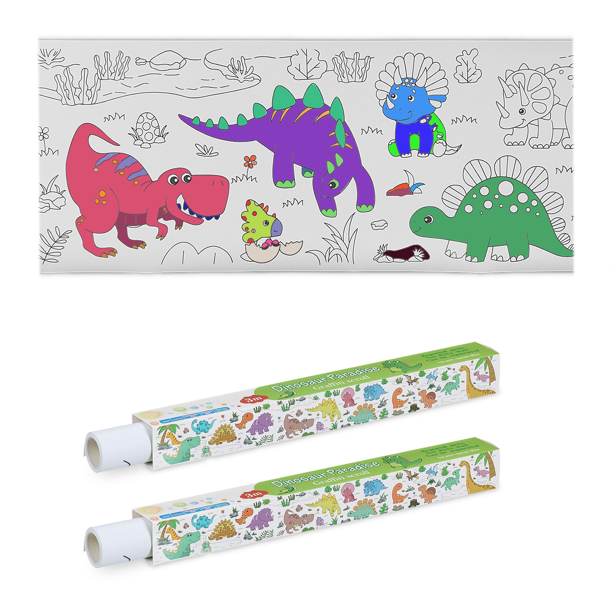 relaxdays Malvorlage Ausmaltischdecken für Kinder 2er Set 3 m (2er Set, 2-St), Dino