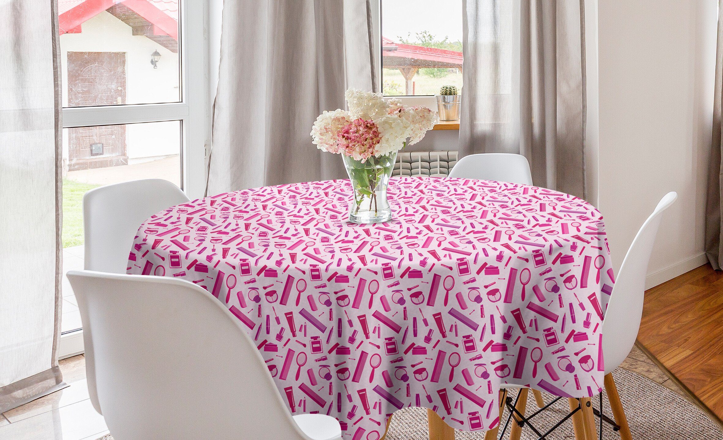 Abakuhaus Tischdecke Kreis Tischdecke Kamm Küche Esszimmer Pink Dekoration, Baby Make-up-Elemente und Abdeckung für