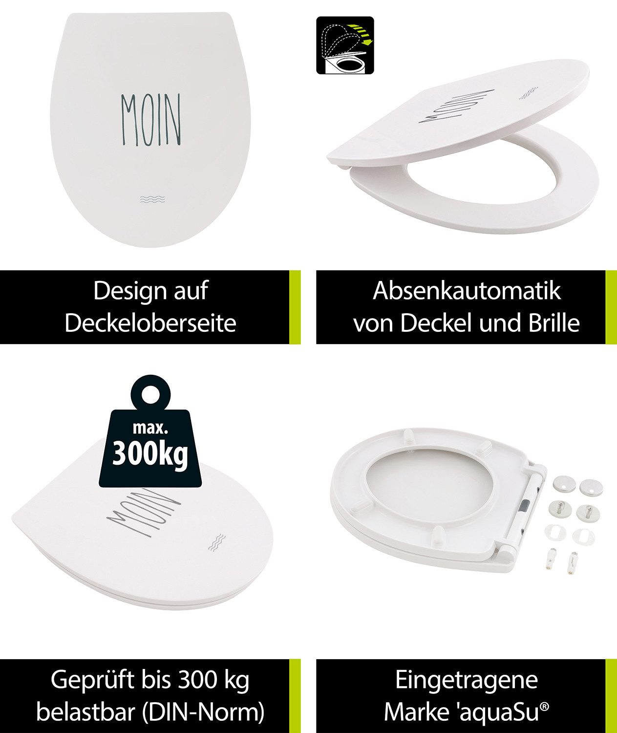 aquaSu WC-Sitz Schriftzug, Motiv Moin, Duroplast, günstig online kaufen
