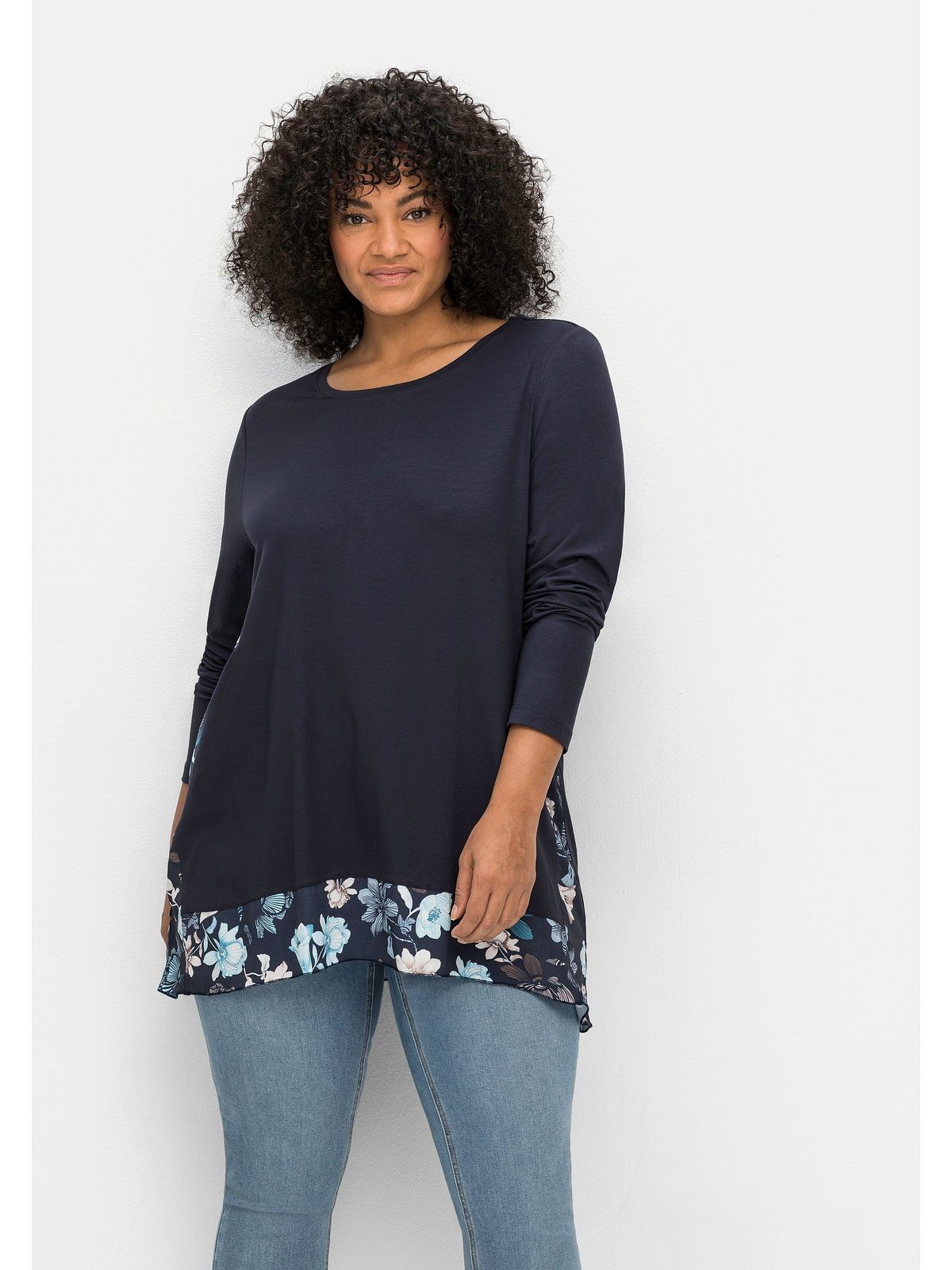 sheego by Joe Browns Langarmshirt Große Größen mit floral bedruckten Einsätzen