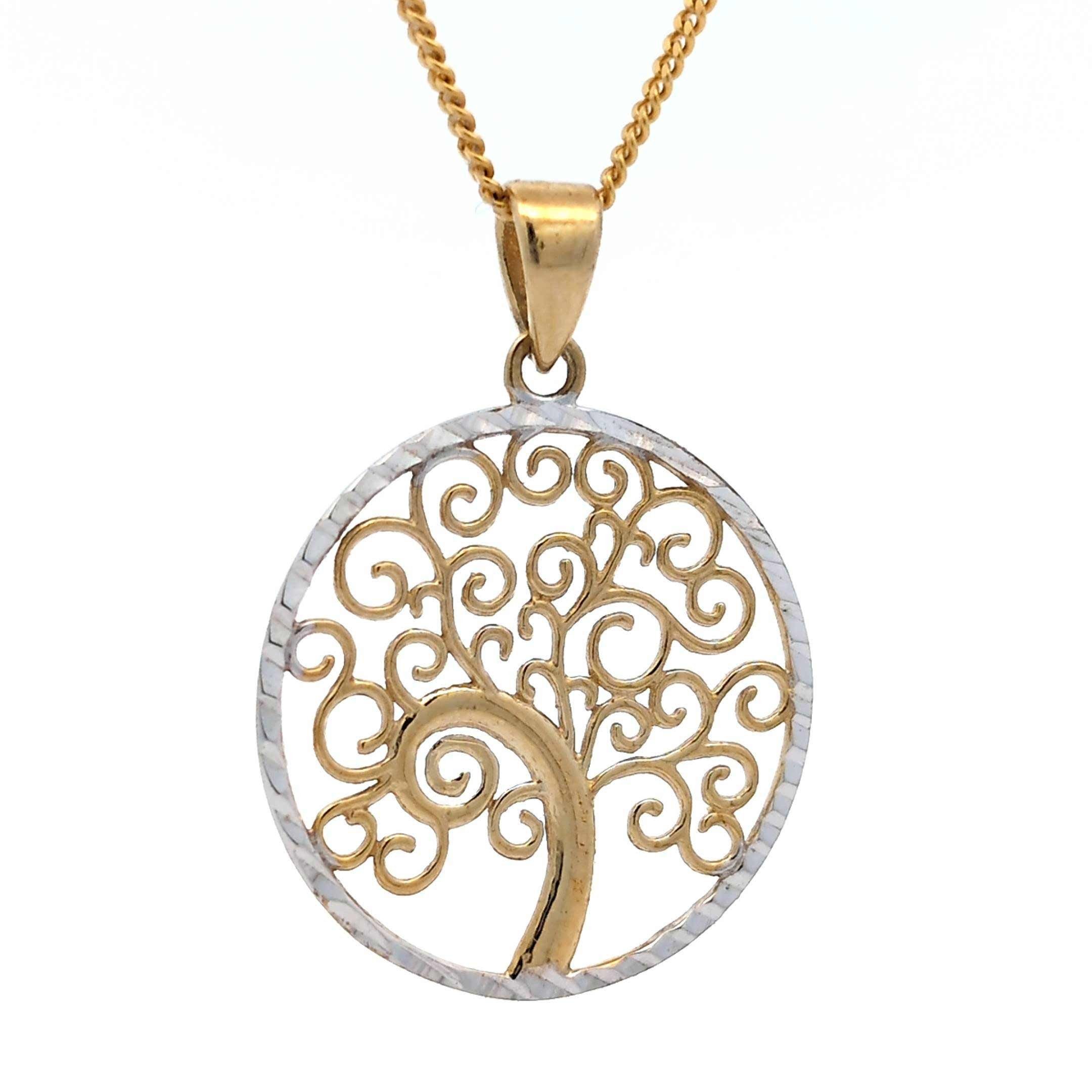 HOPLO Kettenanhänger Gold Anhänger Lebensbaum mit Goldkette massiv 333-8 Karat Gold 60 cm, Made in Germany
