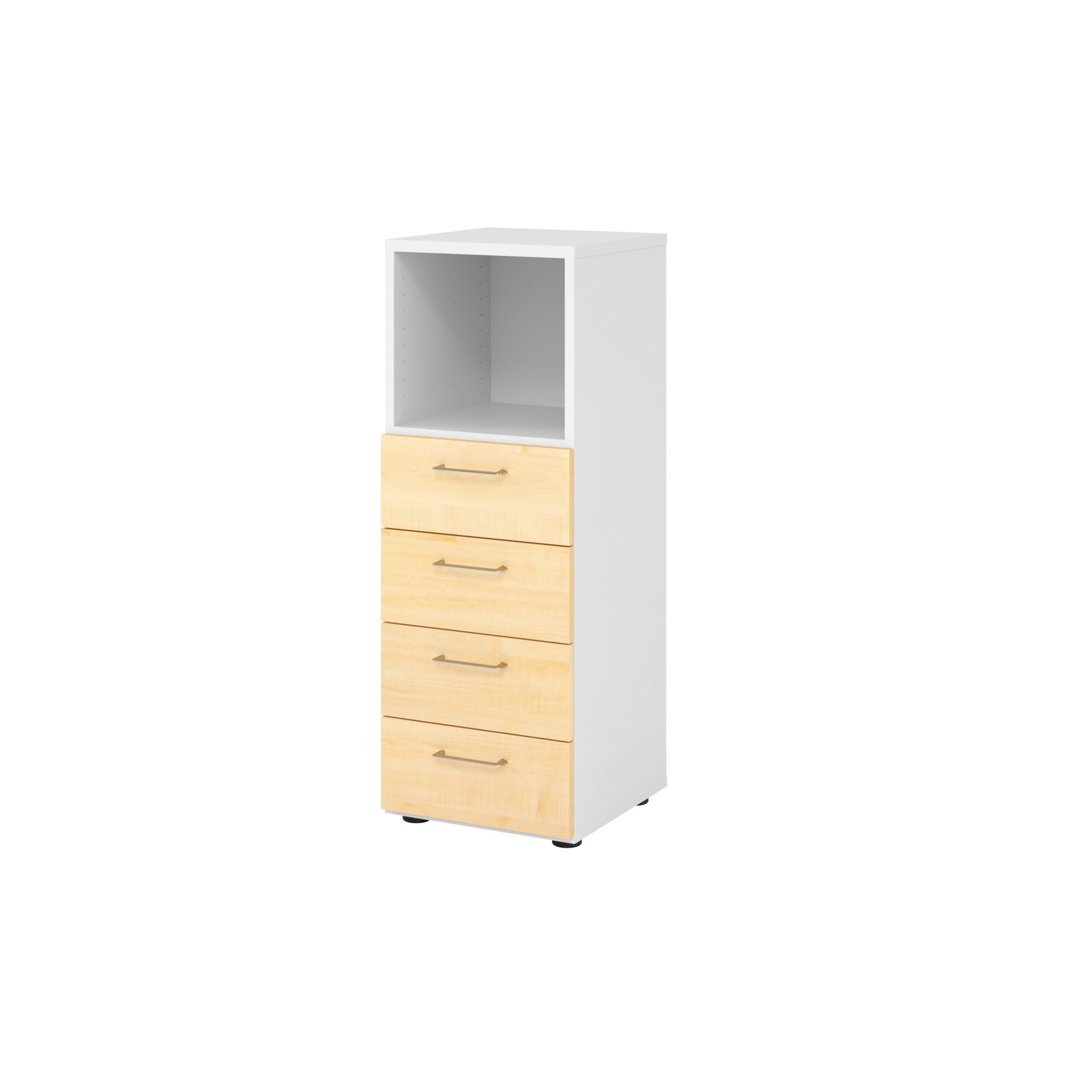 Aktenschrank Regal 3OH 4 Schübe weiß/Ahorn