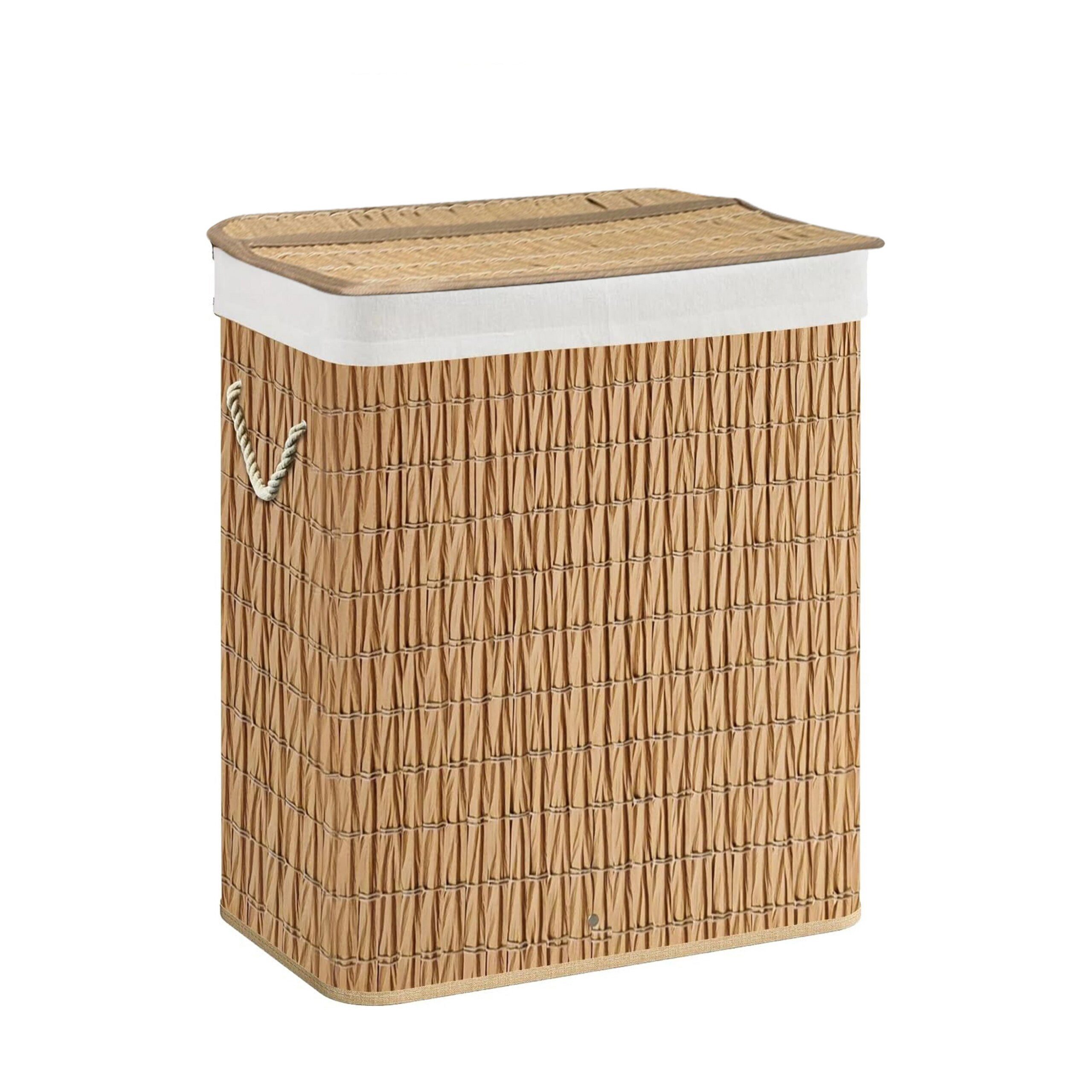 hjh LIVING Wäschesortierer Wäschekorb Falster Xl R PE-Rattan (1 St), Faltbarer Rattan Wäschekorb mit 2 Fächern und Deckel, inkl. Griffe