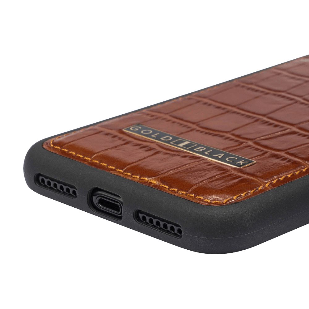 GOLDBLACK Handyhülle GOLDBLACK iPhone 11 Pro Lederhülle KROKO-PRÄGUNG Braun