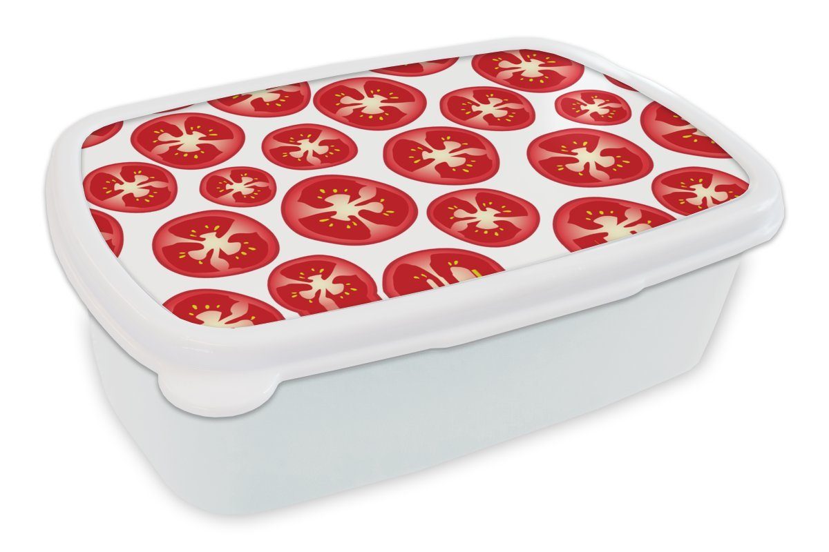 MuchoWow Lunchbox Tomate - Muster - Obst - Gemüse, Kunststoff, (2-tlg), Brotbox für Kinder und Erwachsene, Brotdose, für Jungs und Mädchen weiß