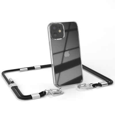 EAZY CASE Handykette Silikonhülle mit Kette für Apple iPhone 12 Mini 5,4 Zoll, Ketten Hülle Transparent Case Kettenhülle abnehmbare Kordel Schwarz