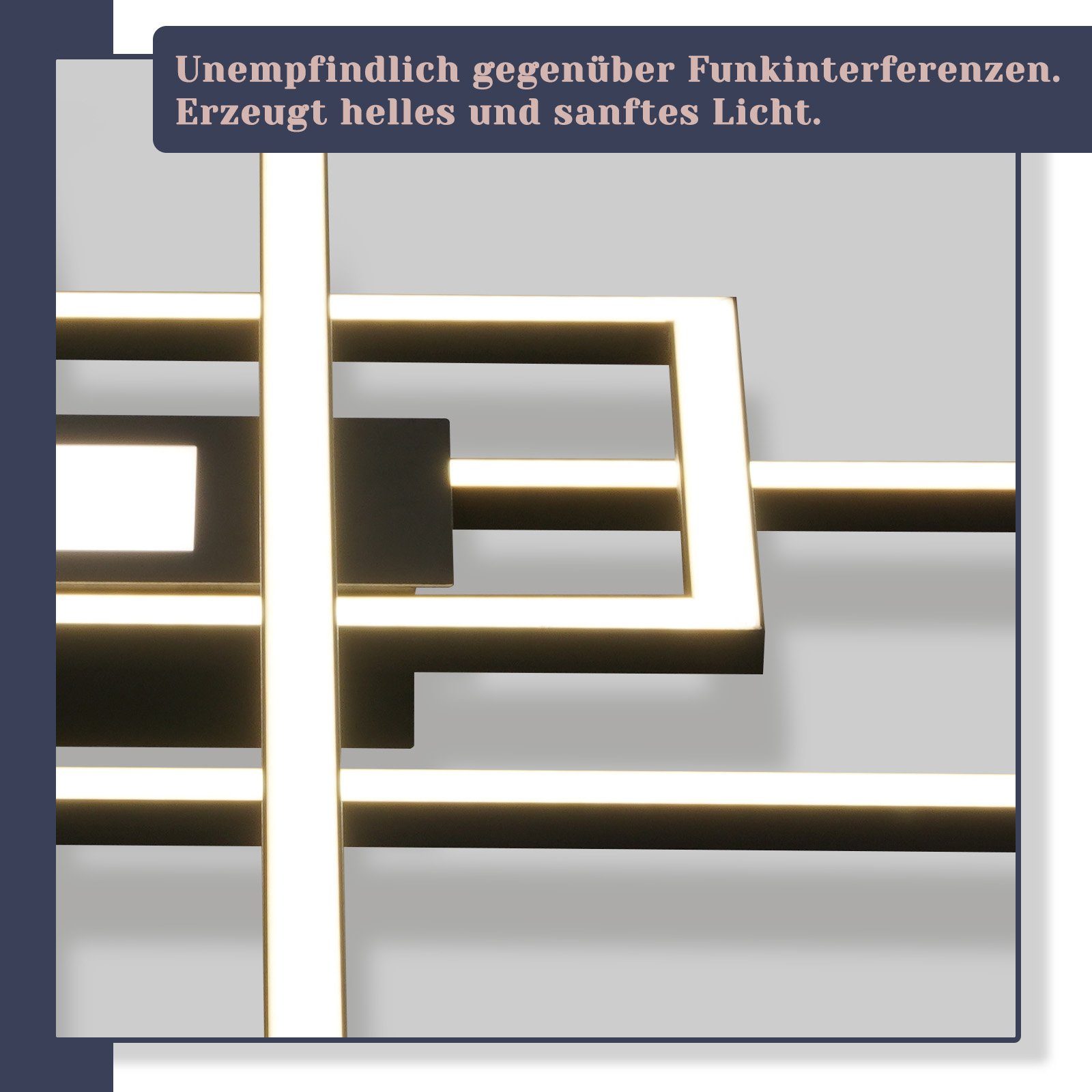 ZMH LED Deckenleuchte Wohnzimmer 50W 3 Rahmen Deckenlampe mit Fernbedienung Modern Flur, Augenschutz, Einfache Installtion, LED fest integriert, 3000-6500K, Schlafzimmerlampe Schlafzimmer Deckenbeleuchtung