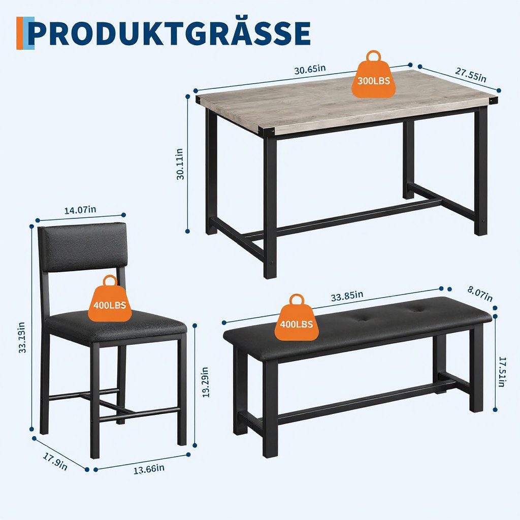 GarveeMore Essgruppe für 4,Esstisch mit 2 gepolsterten Stühlen und Bank, Ho günstig online kaufen