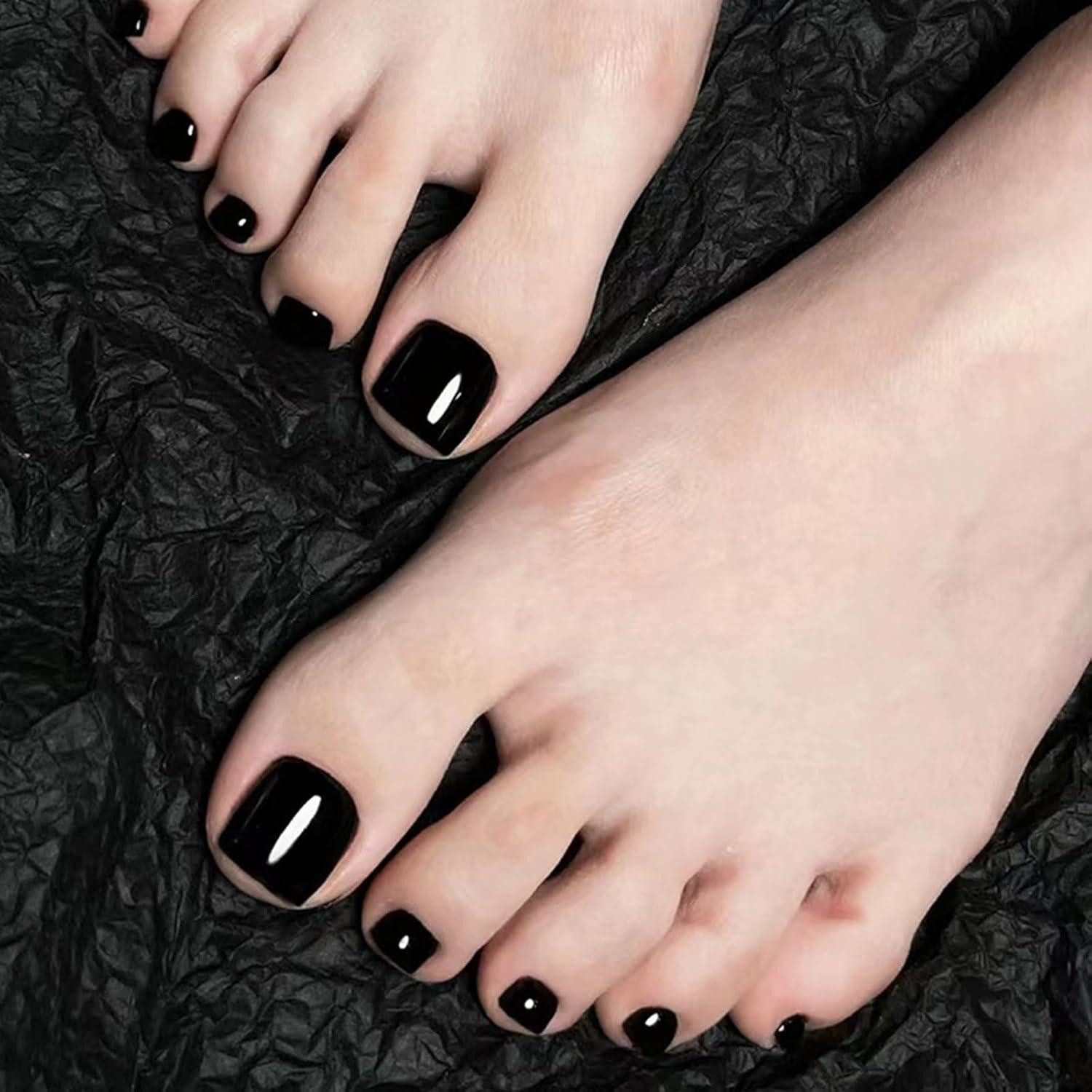 LuxusKollektion Искусственные ногти 24er Set Künstliche Zehen Nägel Schwarz Full Cover Acryl Fußnägel