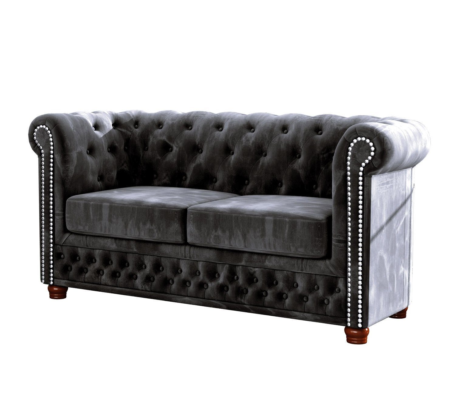 S-Style Möbel mit Wellenfederung Chesterfield Sofa, 2-Sitzer Leeds Schwarz