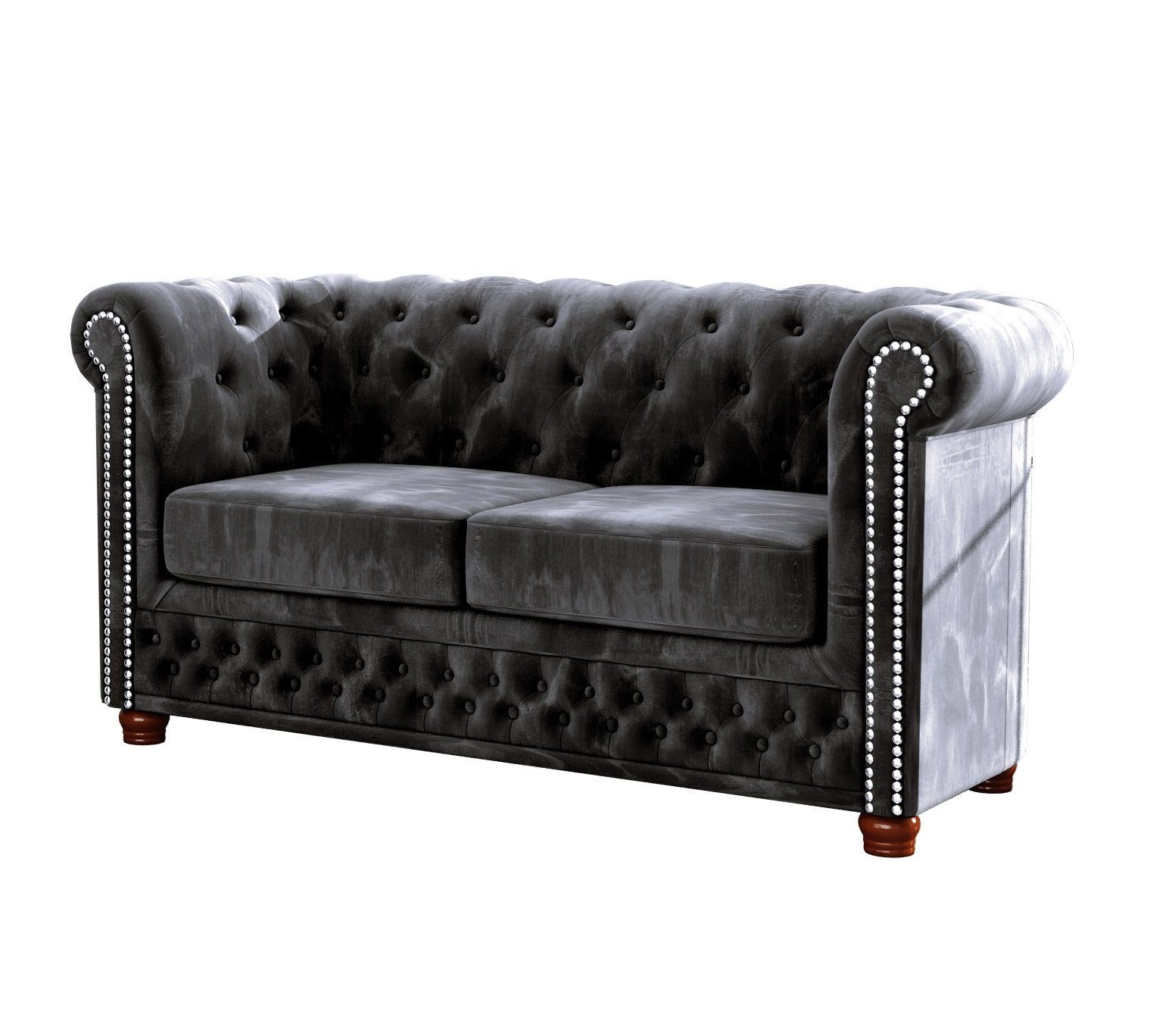 3+2+1, Sessel), Leeds Chesterfield Schwarz 3-Sitzer-Sofa, 1x 2-Sitzer-Sofa, 1x Polstergarnitur Wellenfederung Möbel S-Style (1x mit