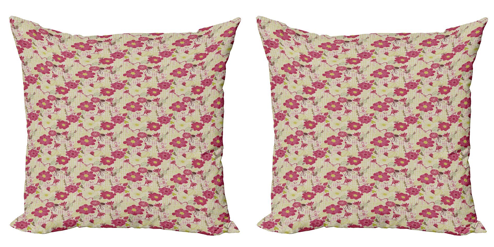 Kissenbezüge Modern Accent Doppelseitiger Digitaldruck, Abakuhaus (2 Stück), Blätter Feminine Floral Pinky Garten