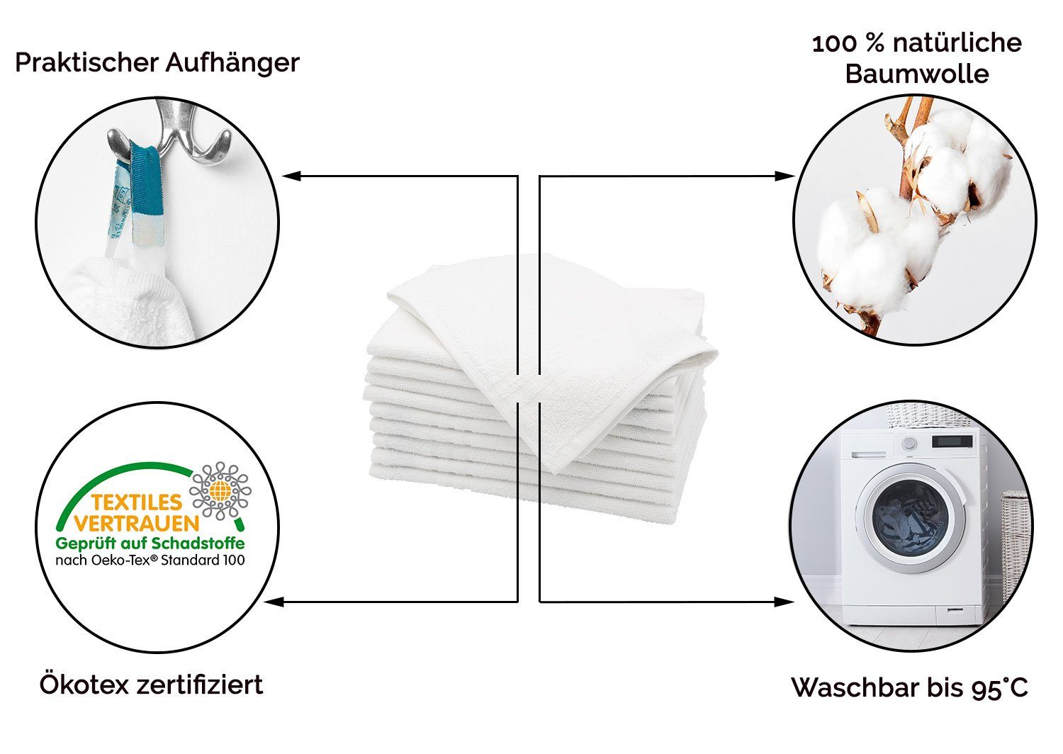 Baumwolle, 30 ZOLLNER (10-St), Gästehandtücher, mit x weiß 3 50 Tiefgangstreifen cm, 100% Walkfrottier