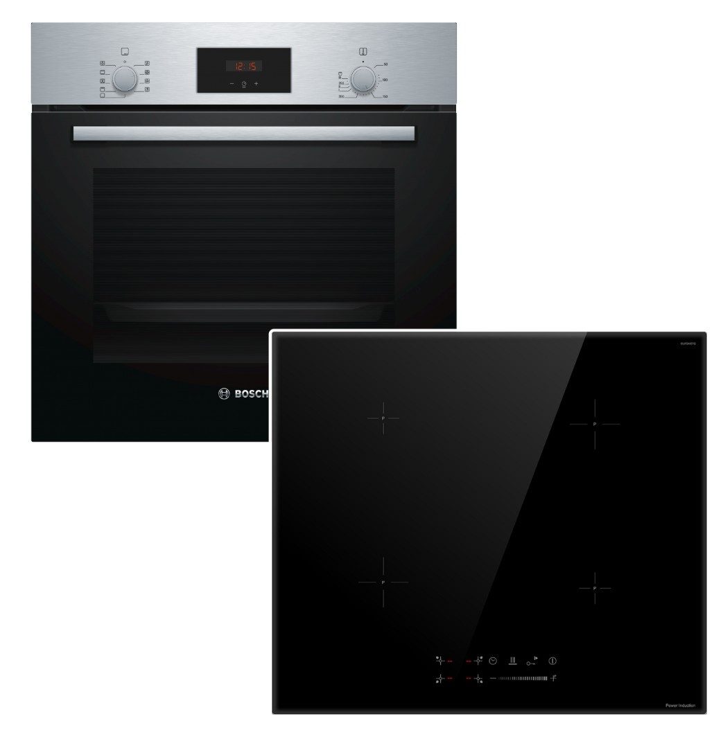 BOSCH Backofen-Set 7 Heizarten Teleskopauszug + keenberk Induktionskochfeld Booster Touch, mit 1-fach Teilauszug