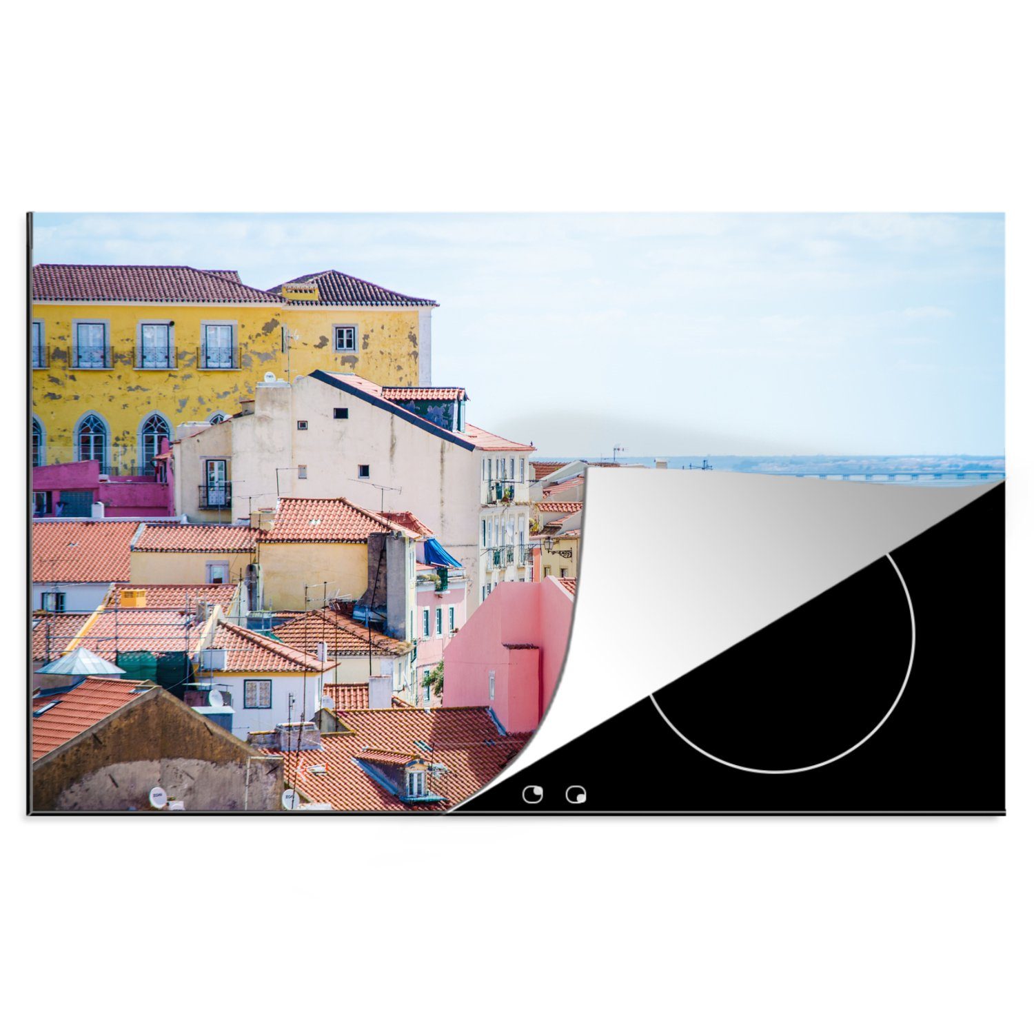 MuchoWow Herdblende-/Abdeckplatte Lissabon - Architektur - Kultur, Vinyl, (1 tlg), 81x52 cm, Induktionskochfeld Schutz für die küche, Ceranfeldabdeckung