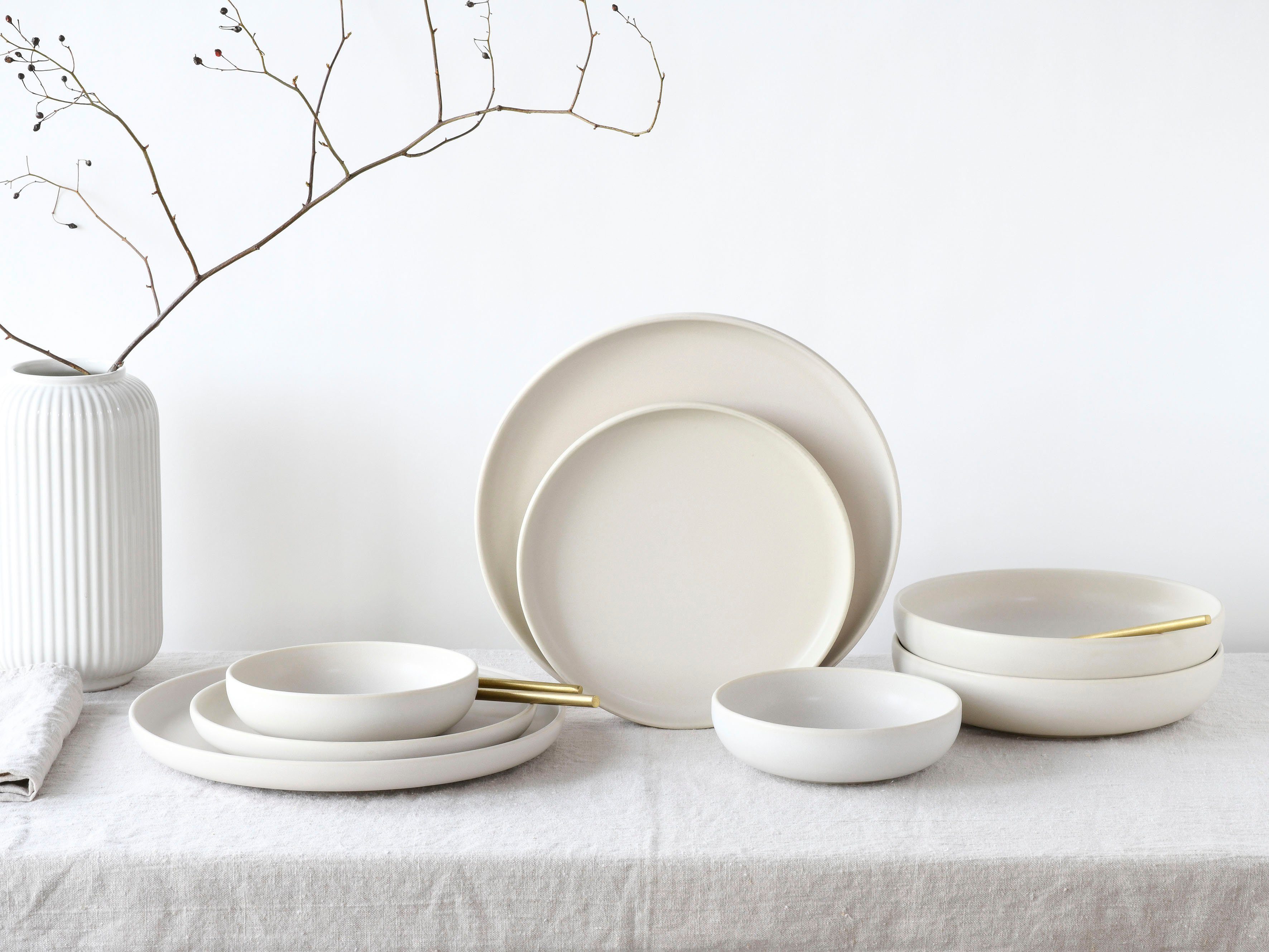 CreaTable Tafelservice Uno (8-tlg), 2 Personen, Steinzeug, Teller Set, seidenmatte Glasur