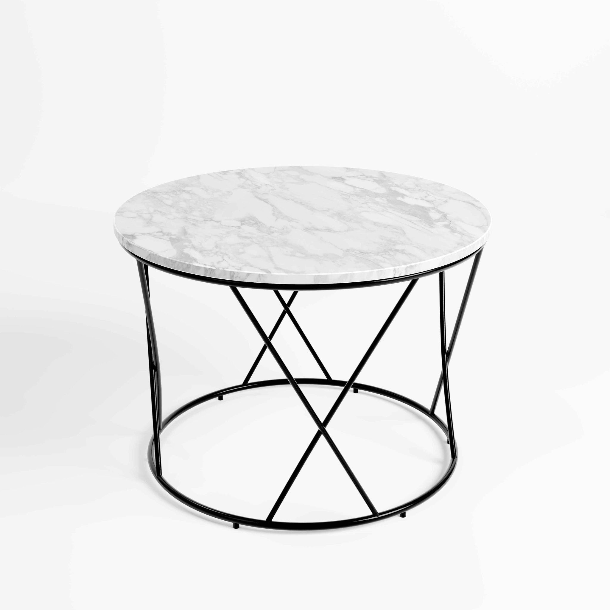 Carrara Tisch Ø50x52cm FLORENZ mit MARMOR, schwarz Metallgestell, Atelier Bianco Wohnzimmer Couchtisch Beistelltisch, MAGNA ECHTEM rund,