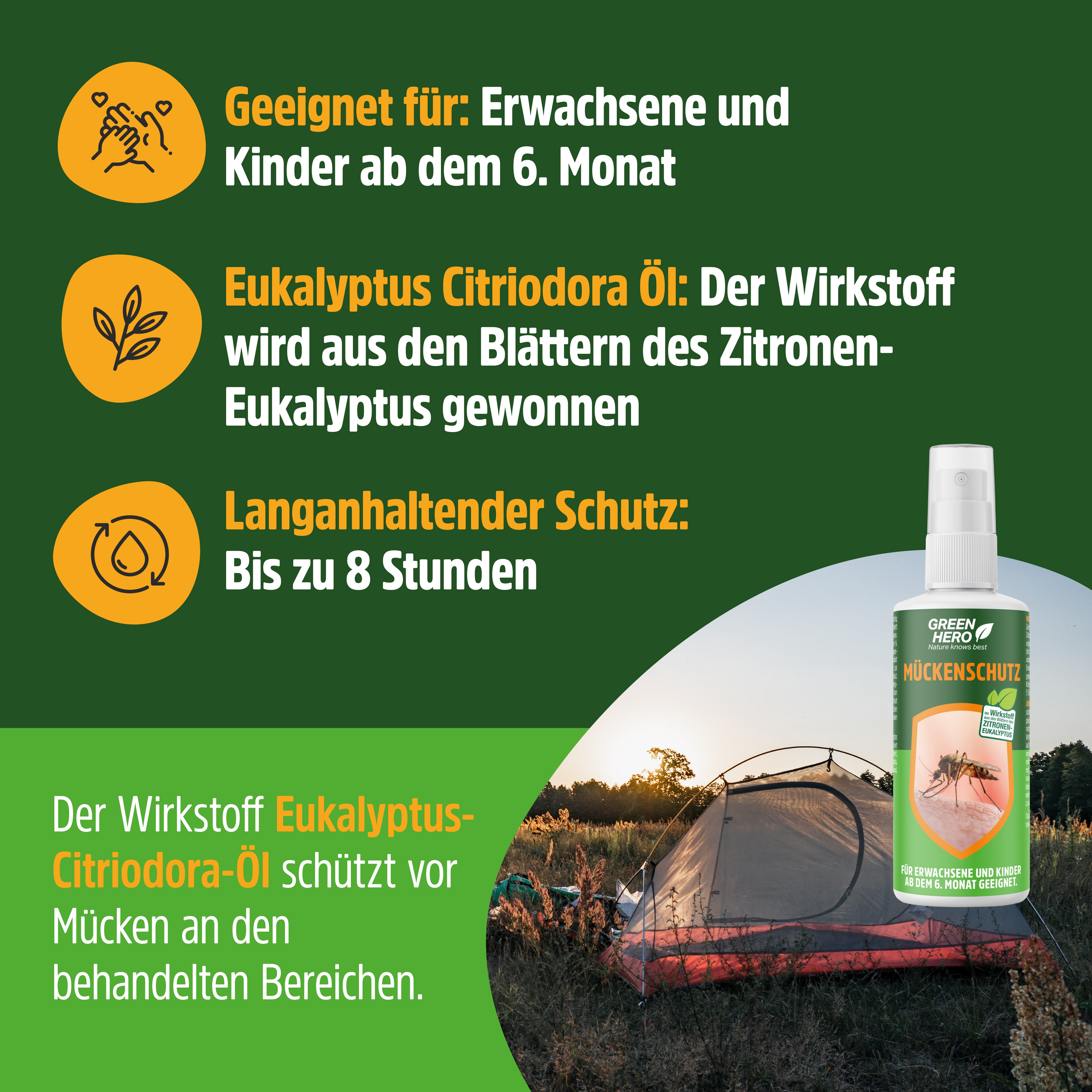 GreenHero Insektenspray Mückenspray schützt vor Steckmücken, Moskitos & Zecken, 100 ml, Mückenschutz