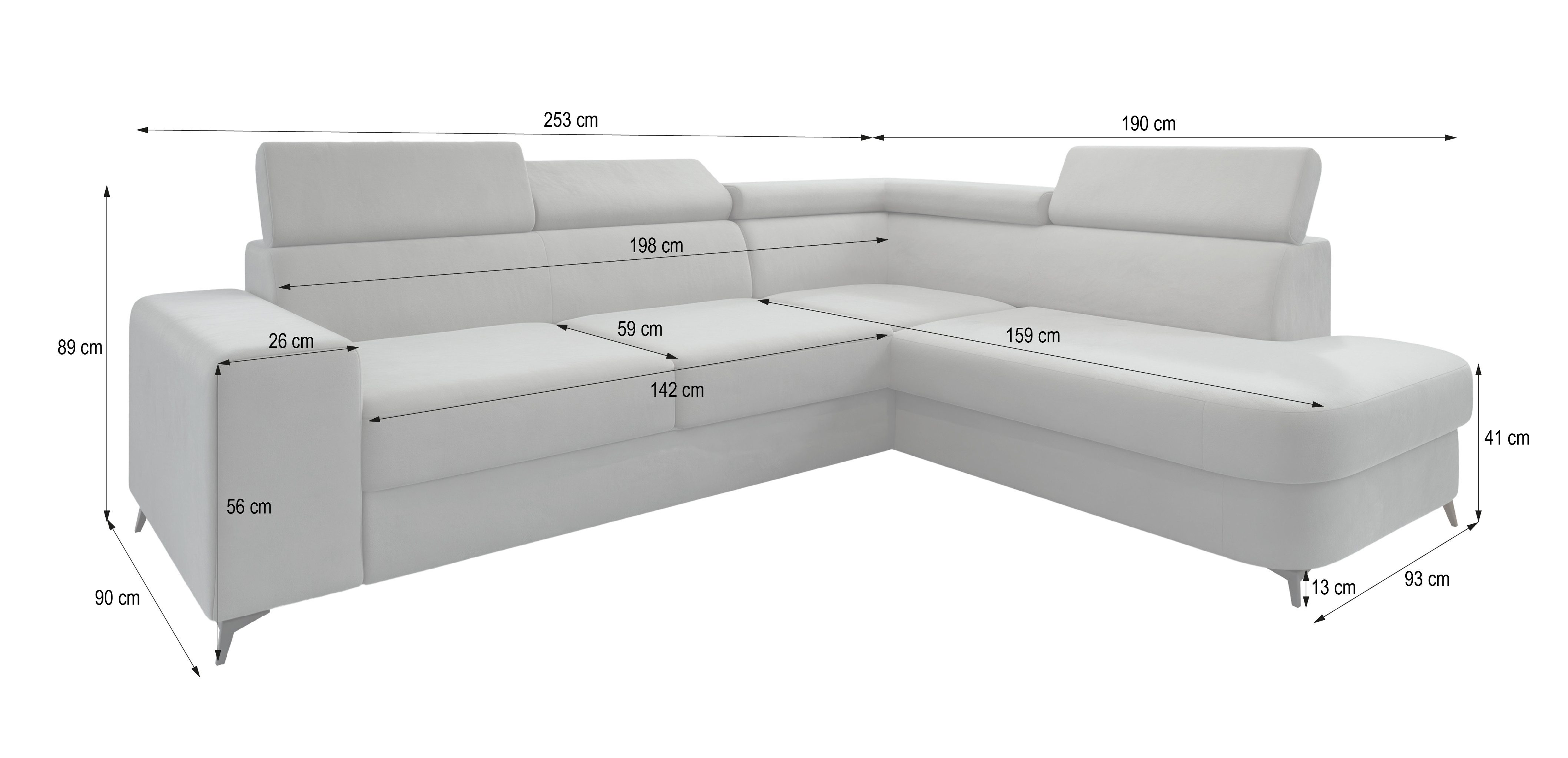 Masseno Ecksofa ALVORO mit Schlaffunktion L-Form, Sofa mit Bettkasten