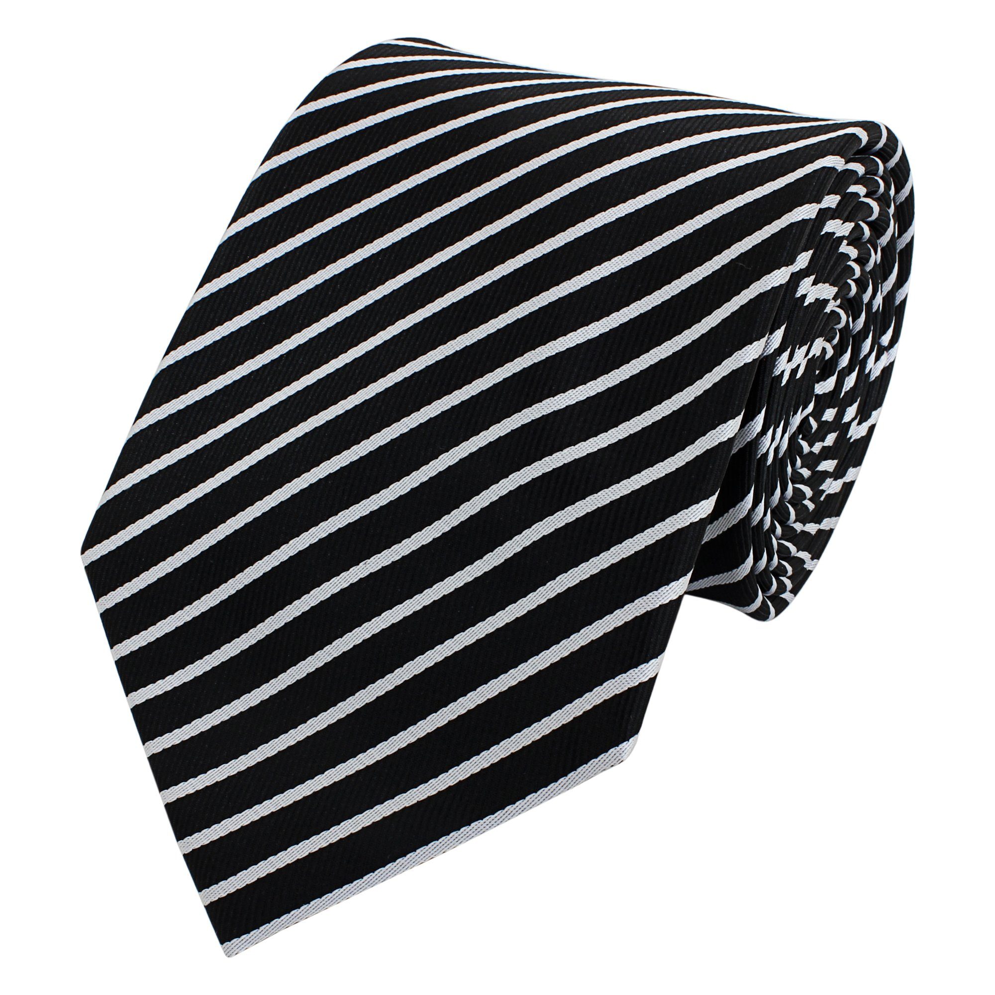 Fabio Farini Krawatte Schwarze Herren Krawatten - dunkle Schlips in 8cm Breite (ohne Box, Gestreift) Breit (8cm), Schwarz/weiße Streifen