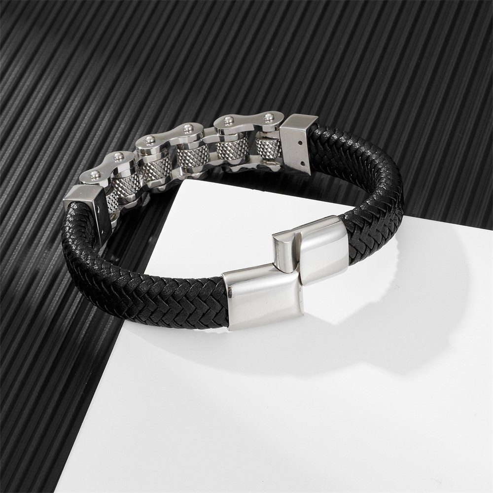 Herrenarmband, geflochtenes Mode-Kettenarmband, Rouemi Lederarmband Zweilagen-Armband