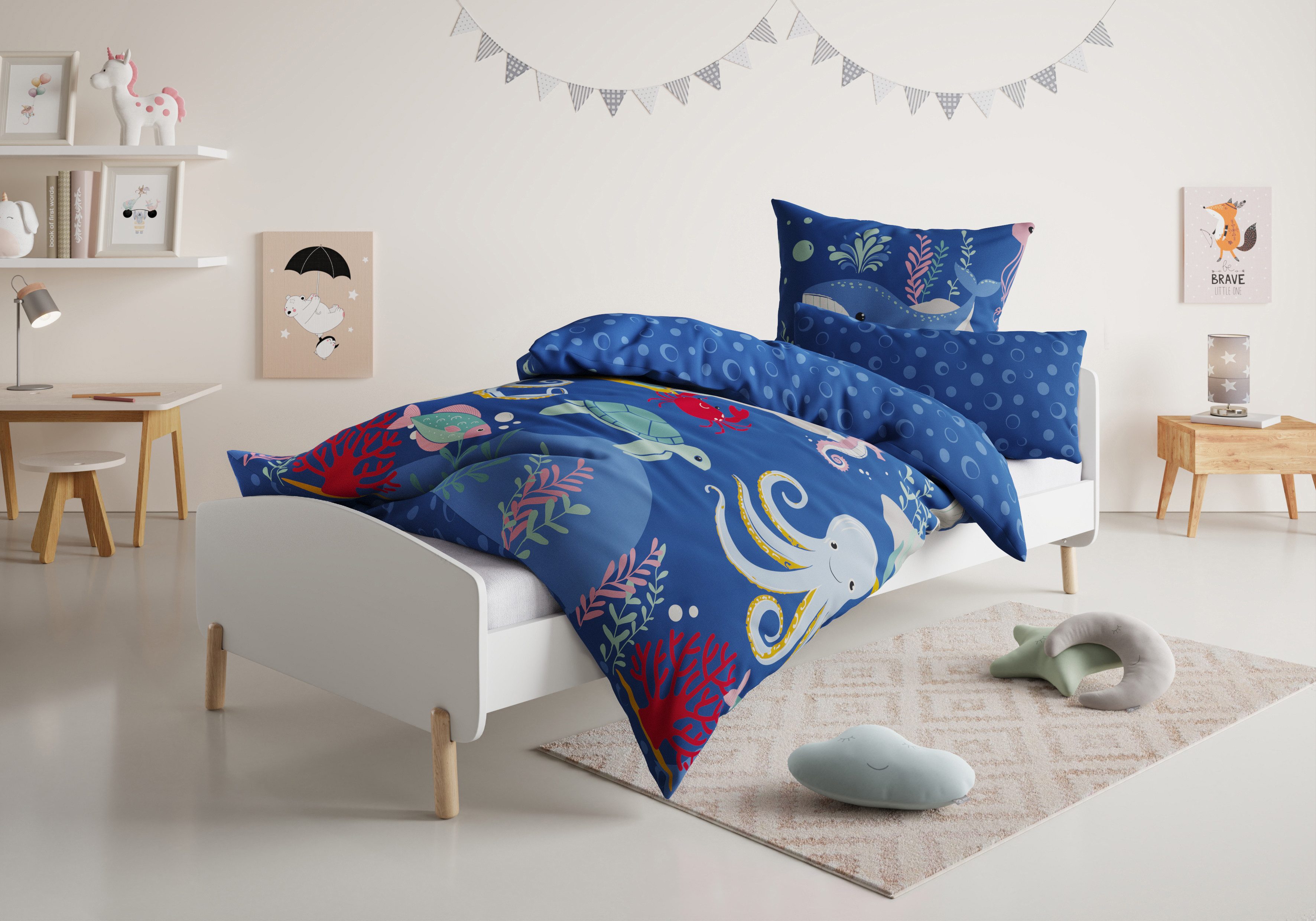 OTTO home Kinderbettwäsche CUDDLEE, Renforcé, 2 teilig, in vielen Designs: Dino,Einhorn,Weltraum,Baustelle,Herz,Trecker,Safari