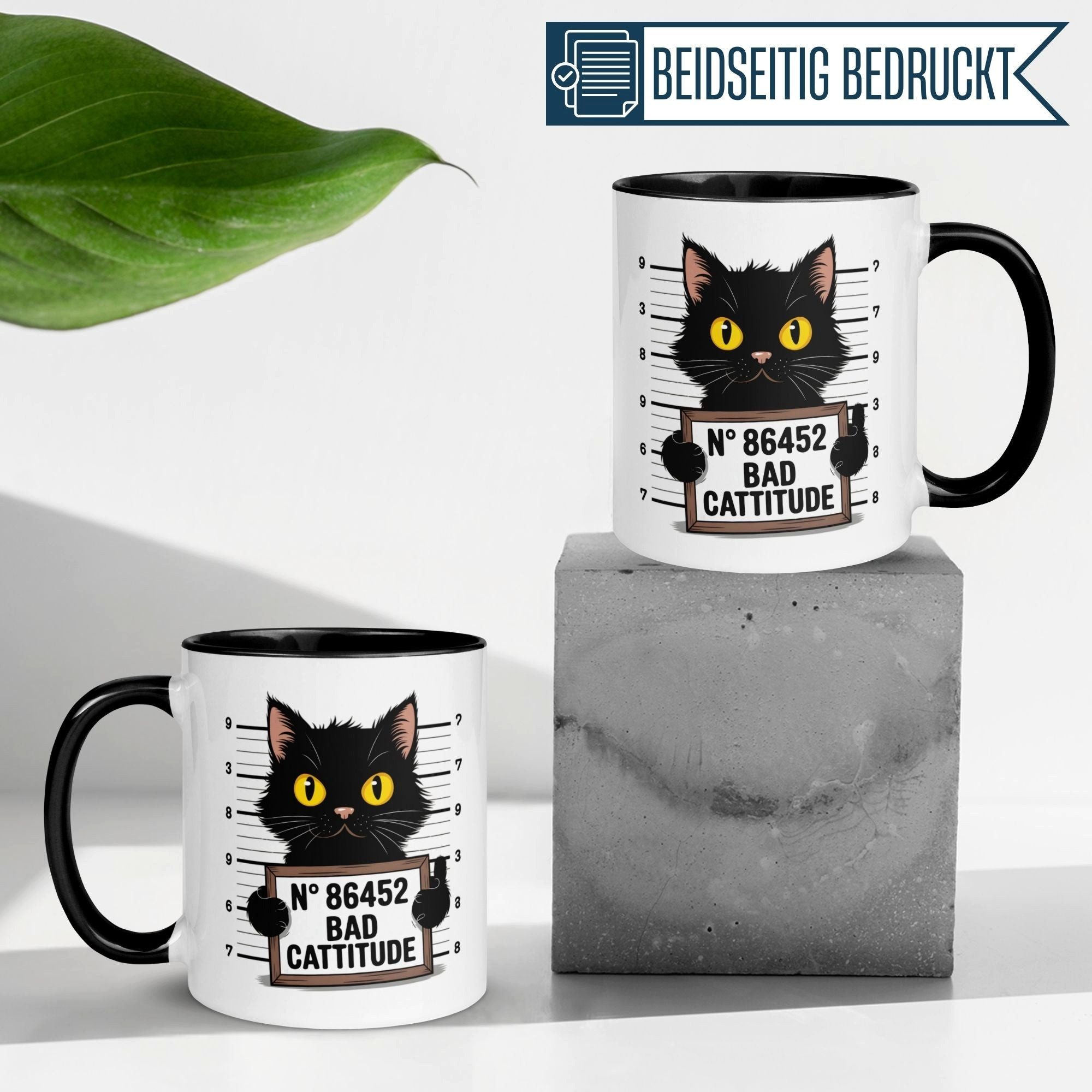 Momentals Tasse Katze – „Bad Cattitude“ – lustiger Katzen Geschenk Becher, Gratis Versand · Links-&Rechtshänder · Spülmaschinenfest