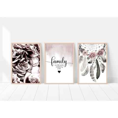 homestyle-accessoires Poster Bilderset LOVE MAKES A HOUSE A HOME 3er SET Bilder Prints, Ohne Bilderrahmen