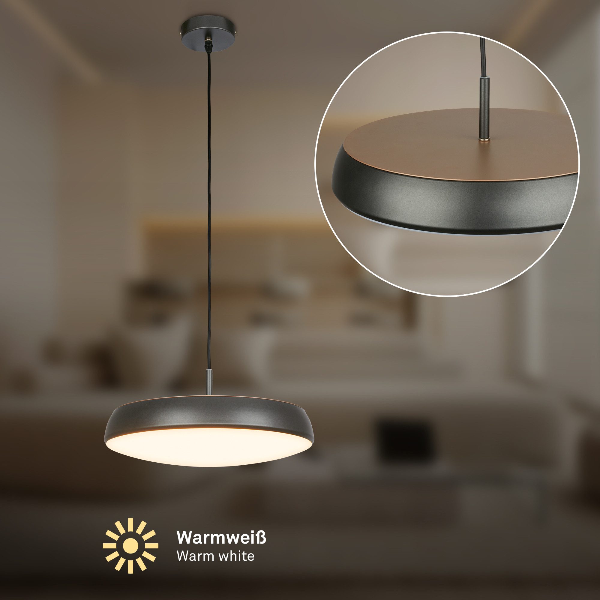 Briloner Leuchten LED Pendelleuchte Hängelampe Design Pendelleuchte 1-flammig Wohnzimmer Esszimmer, LED fest integriert, 3000K - Warmweiß, 35x120 cm, Esszimmer, Esstisch, Wohnzimmer, Schlafzimmer