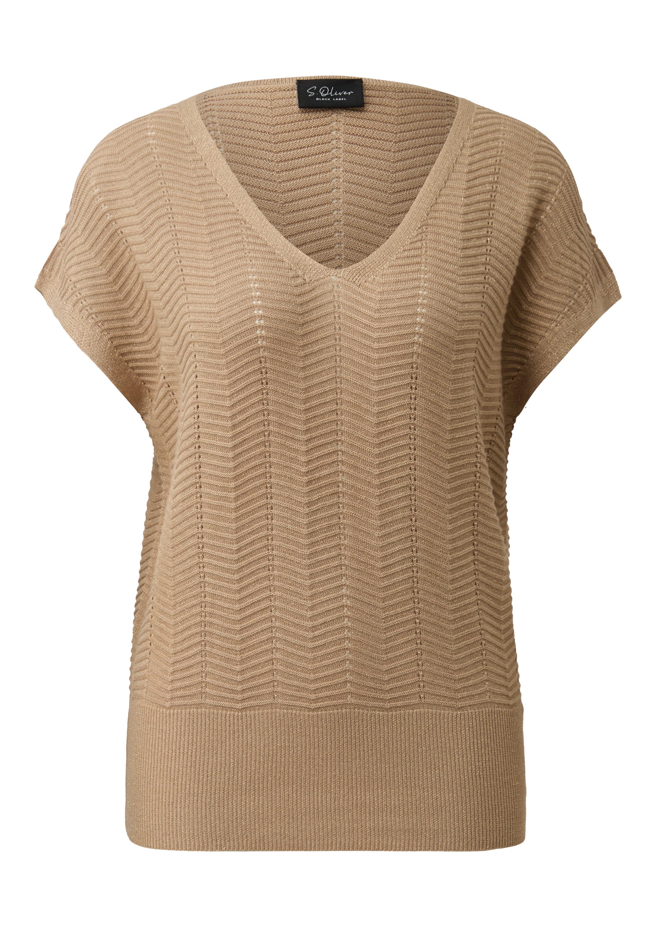 s.Oliver Kurzarmpullover Strickpullunder Lockeres Feinstrickshirt mit Metallic-Garn