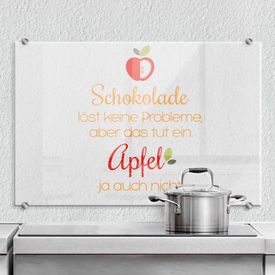 K&L Wall Spritzschutz Apfel, Küchenrückwand montagefertig Glas Wandschutz Schriftzug Küche Bild Gemälde Art Schokolade