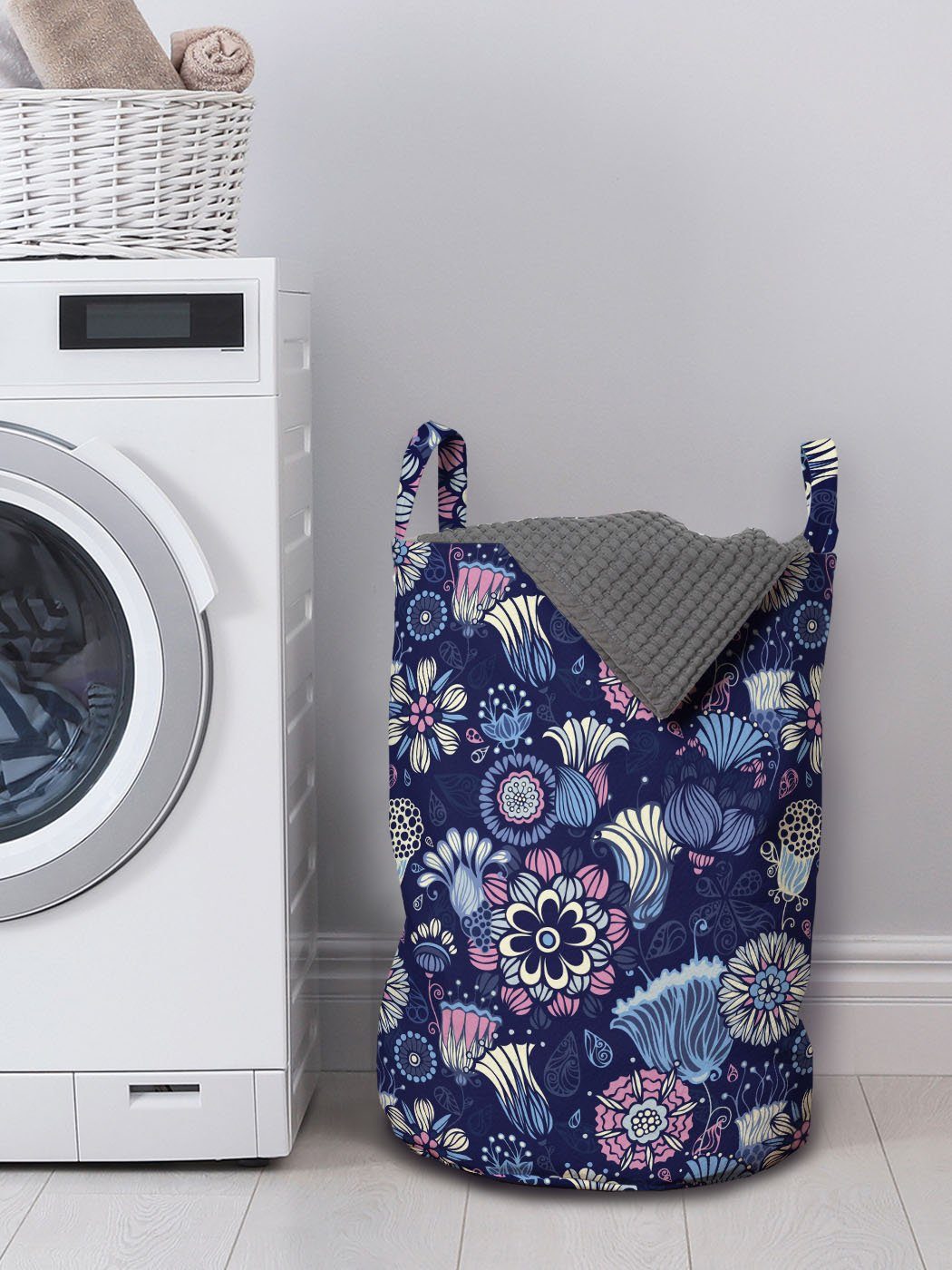 Abakuhaus Muster für Doodle Kordelzugverschluss Wäschesäckchen Waschsalons, Griffen Corsage Garten Stil mit Wäschekorb